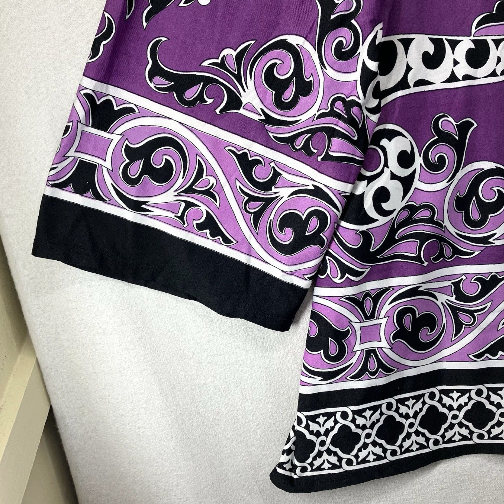 Vintage Dressbarn Purple Blouse Women's Top 22/24 3/4 Sleeve Round Neck Geometric Print Lightweight Stretch Casual Vintage 70s 90s Hippe Retro Size 3XL / US 20-22 - 5 Thumbnail
