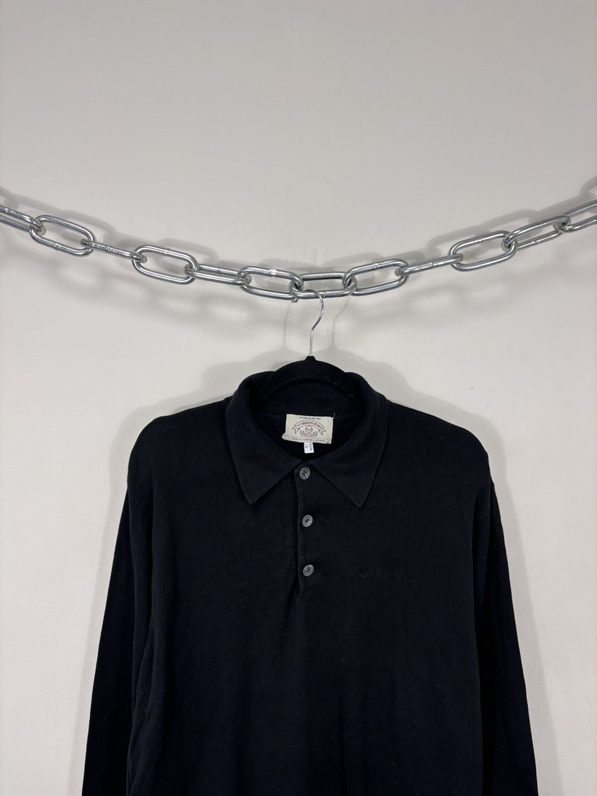 Armani Vintage Armani Jeans Men’s Black Long Sleeve Polo Shirt Size US L / EU 52-54 / 3 - 2 Thumbnail