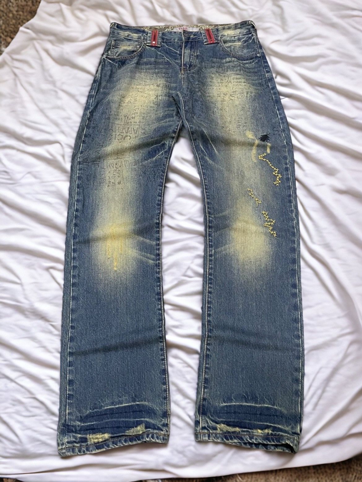 GOSTAR DE FUGA × Hysteric Glamour × Japanese Brand TuoGu Poems Muddy Wash Embroidered Jeans Size US 30 / EU 46 - 1 Thumbnail