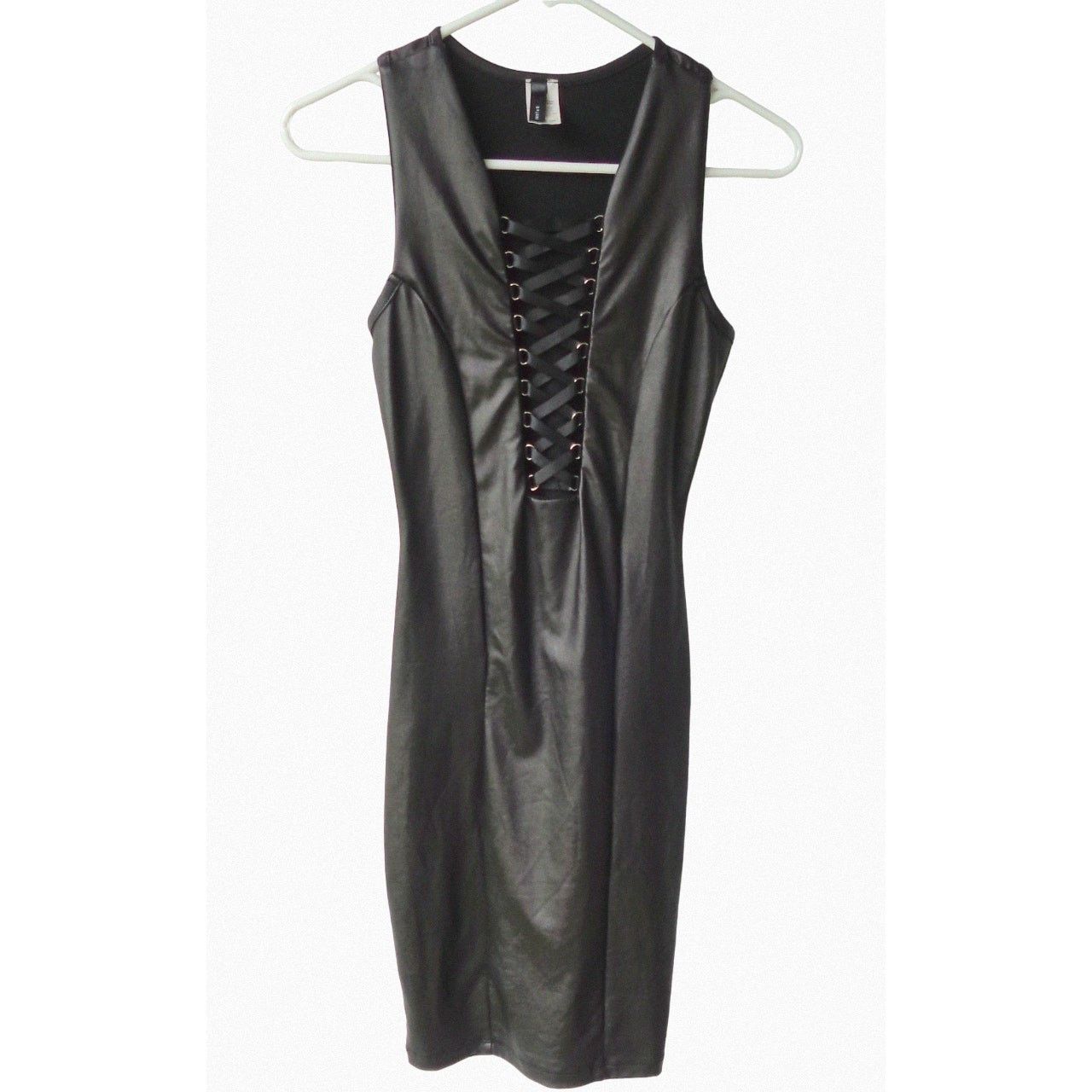 Other Black Faux Leather Tight Bodycon Dress Laceup Jr S Goth Punk Size S / US 4 / IT 40 - 1 Thumbnail