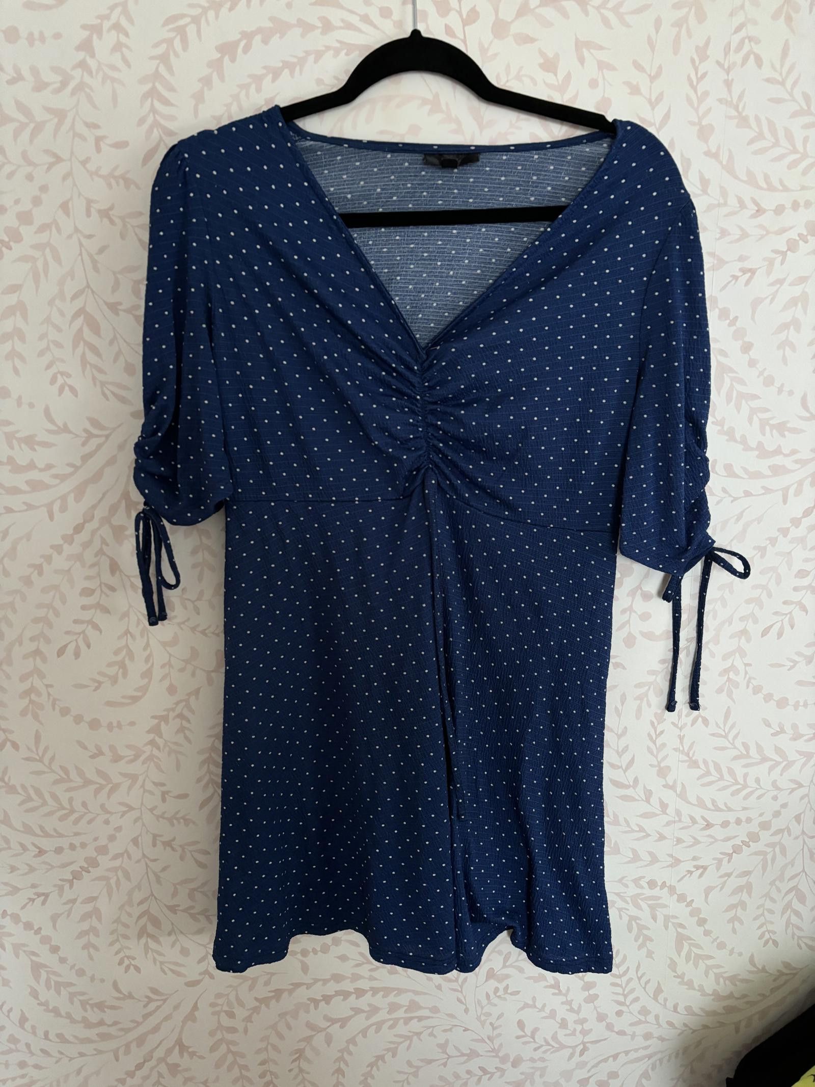 Topshop Chic Navy Polka Dot Dress by Topshop Size L / US 10 / IT 46 - 1 Thumbnail