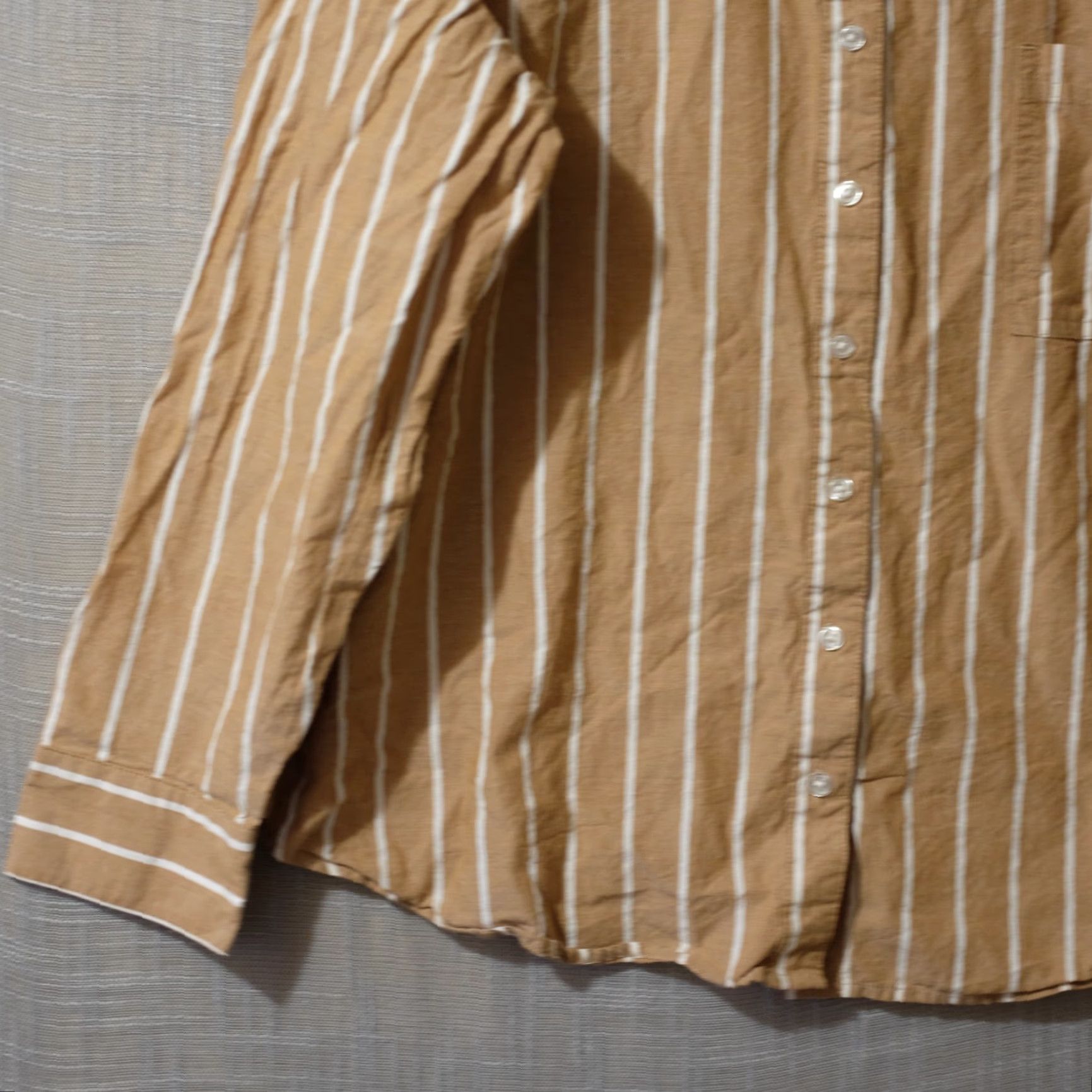 Vintage Maurices Tan/White Stripe Button Up Shirt 100% Cotton Womens XXL Blouse Casual Workwear Shirt Womens XXXL? Size XXL / US 16-18 / IT 52-54 - 3 Thumbnail