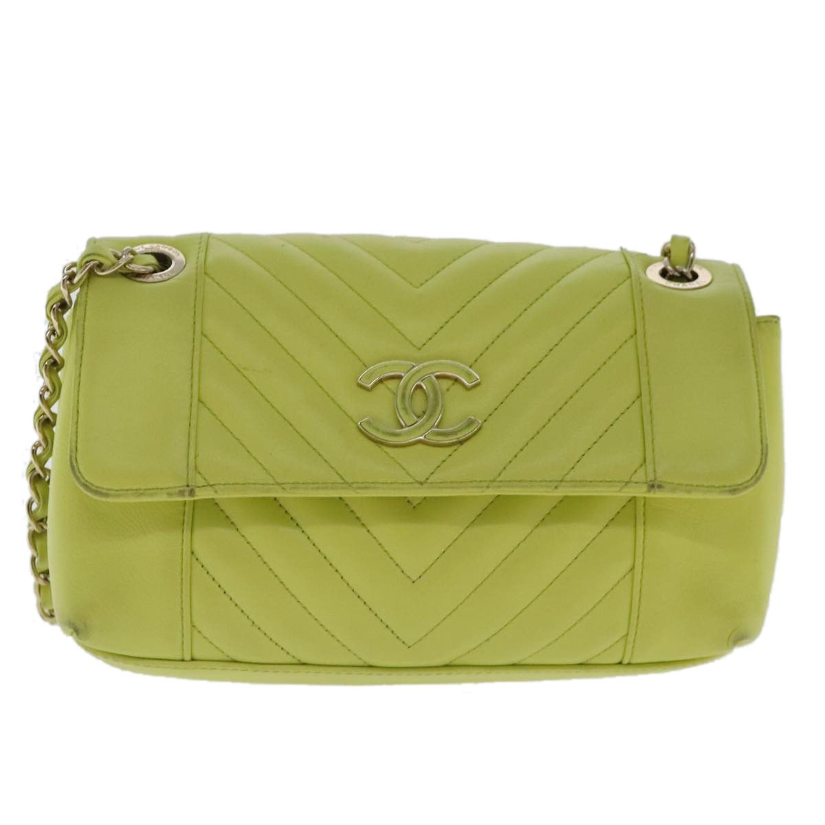Chanel V-Stich Green Leather Shoulder Bag (Pre-Owned) Size ONE SIZE - 1 Thumbnail