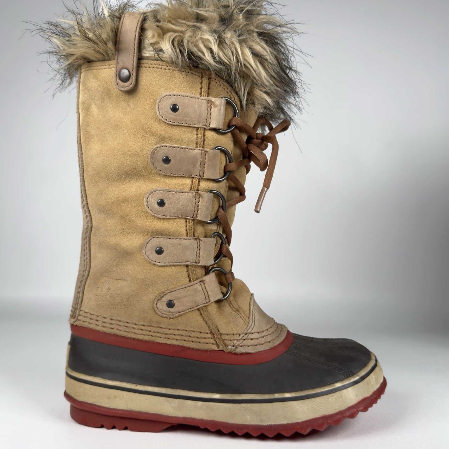 SOREL SOREL Joan of Arctic Womens Boots Tan Leather Waterproof Insulated Winter Fur Round Toe Tie Casual Winter Womens Flat Rubber Outsole Waterproof No N/A Size US 5 / IT 35 - 3 Thumbnail