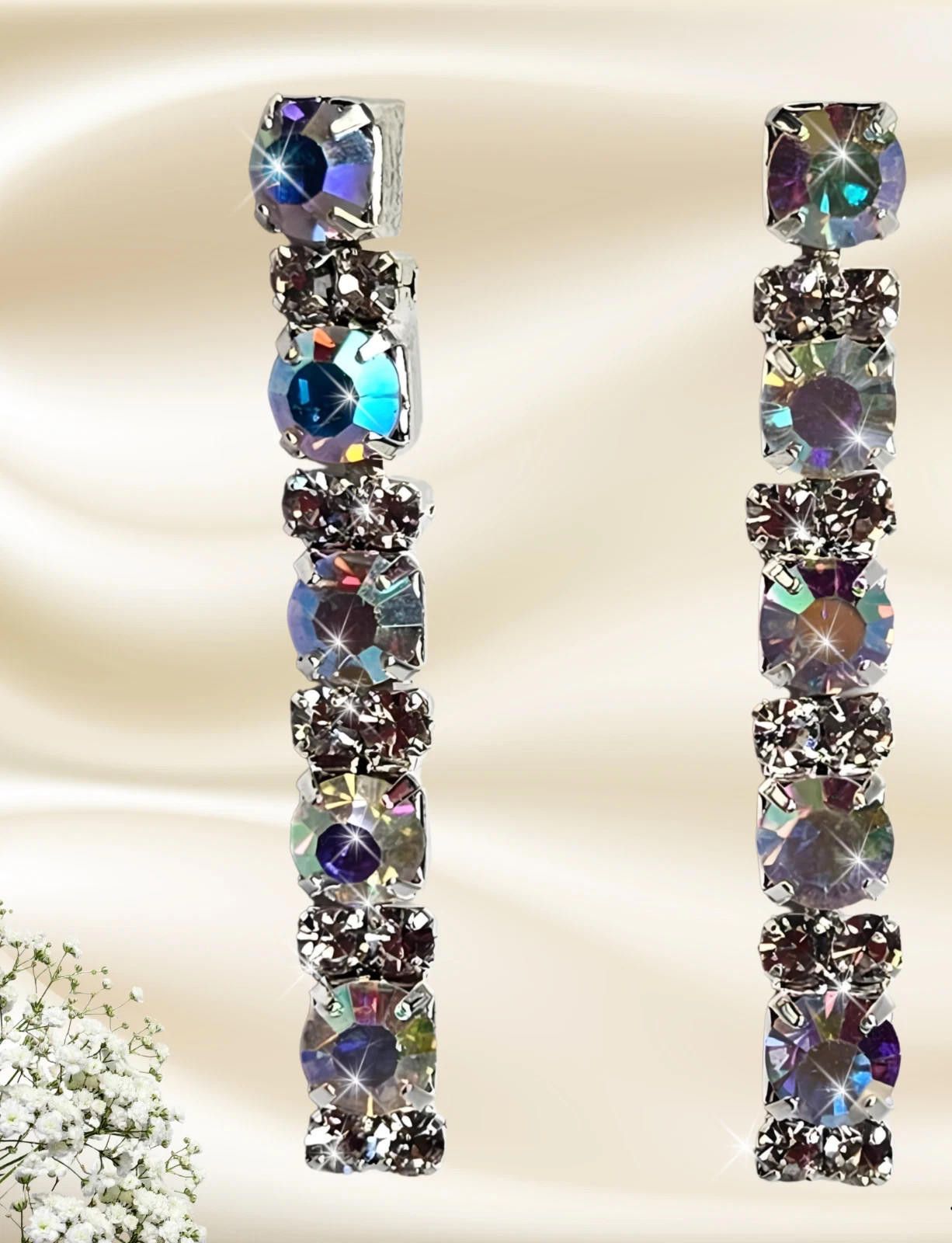 The Unbranded Brand Rhinestone Dangle Earrings Aroura Borealis Bridal Prom NEW Size ONE SIZE - 1 Thumbnail