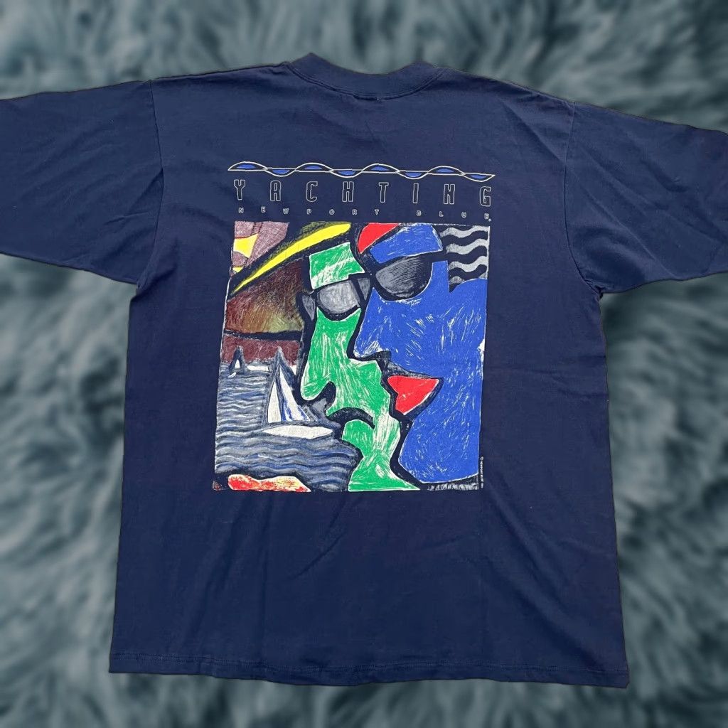 Vintage VINTAGE Newport Blue Graphic T-Shirt Adult XL Solid Blue Art 90s Mens Size US XL / EU 56 / 4 - 1 Thumbnail