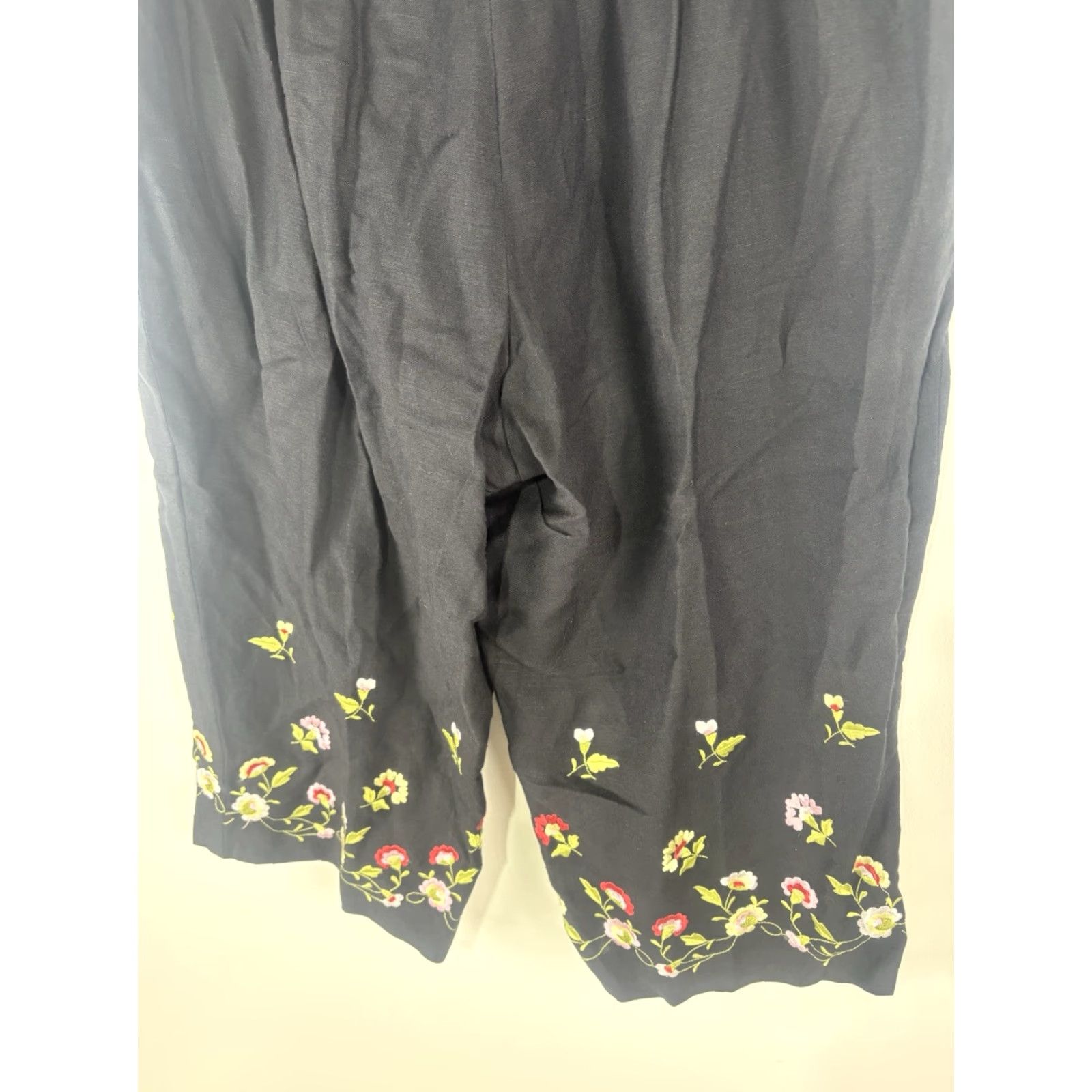 Vintage VINTAGE Larry Levine Womens Pants Plus 24W Cropped Wide-Leg Linen Blend Embroidered Bohemian City Style Size 42" / US 20 - 7 Thumbnail