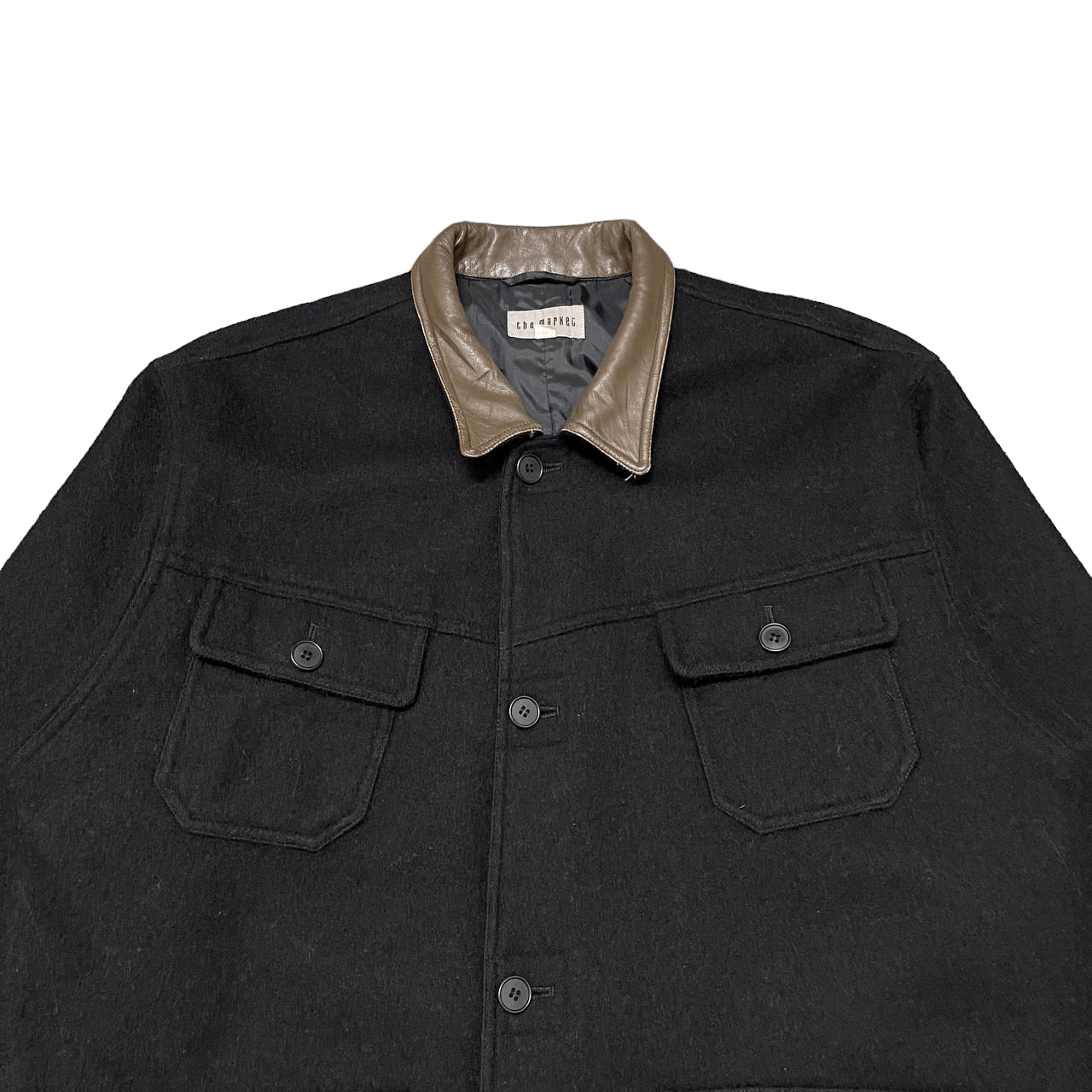 Japanese Brand Vintage The Market Wool Jacket Leather Collar Size US M / EU 48-50 / 2 - 2 Thumbnail