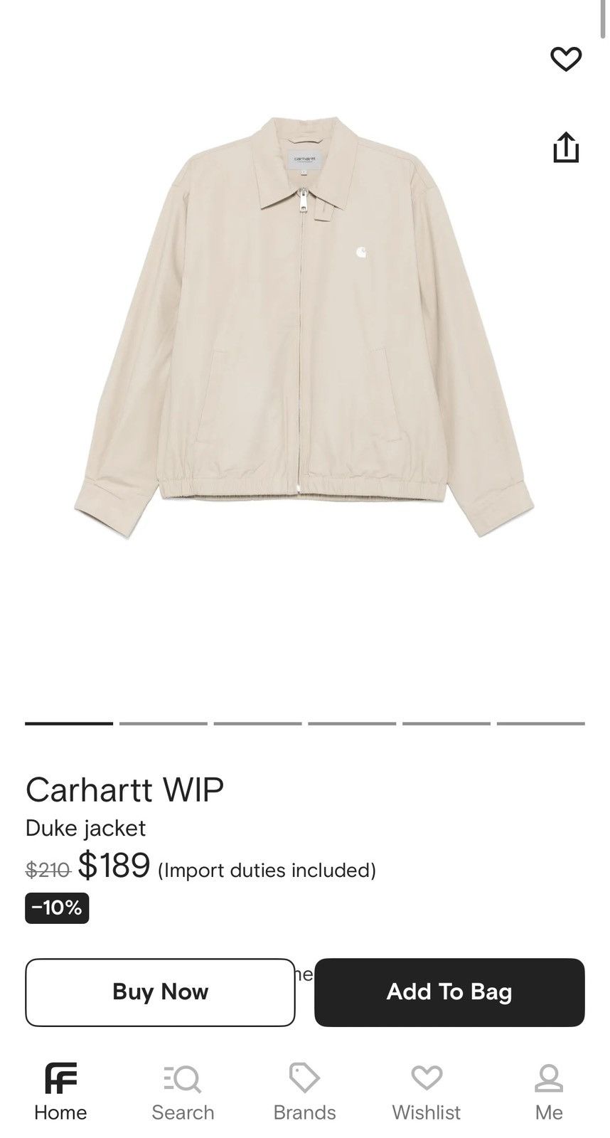 Carhartt Wip Cream Carhartt WIP Duke lightweight jacket Size US M / EU 48-50 / 2 - 7 Thumbnail