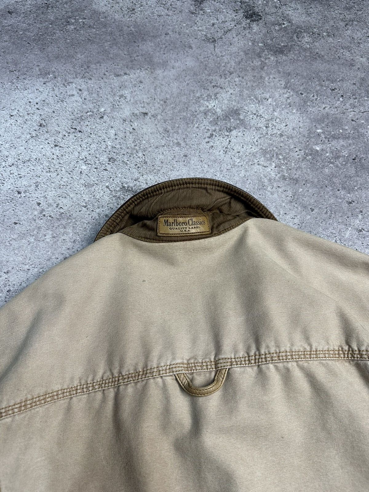 Vintage Vintage Marlboro Boxy Denim Jacket Beige Distressed Rare Size US XL / EU 56 / 4 - 15 Thumbnail