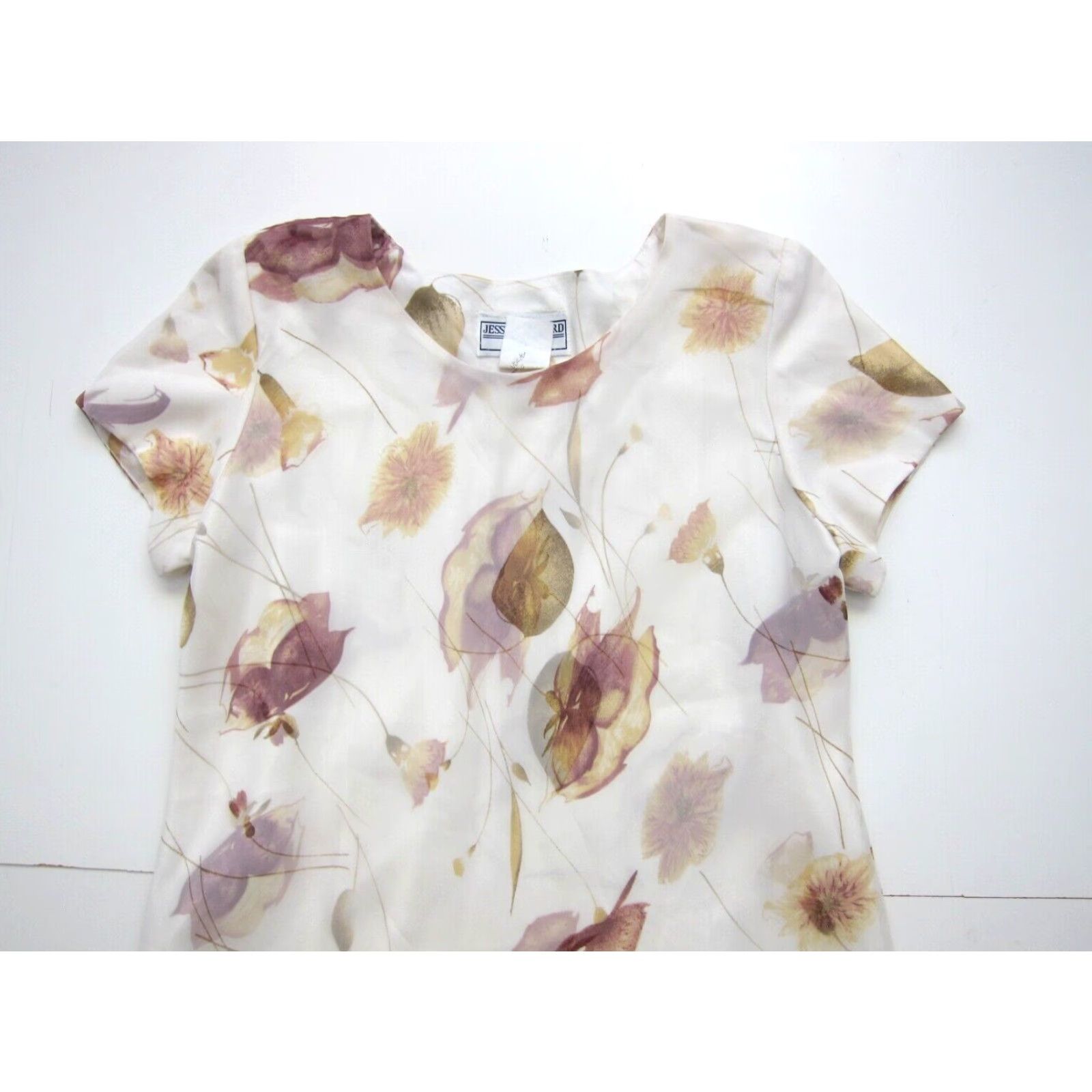 Vintage Vtg Jessica Howard Sheath Dress 10 Petite Pink Floral Satin Short Sleeve Round Neck Pullover Dress 100% polyester Size 32" / US 10 / IT 46 - 3 Thumbnail