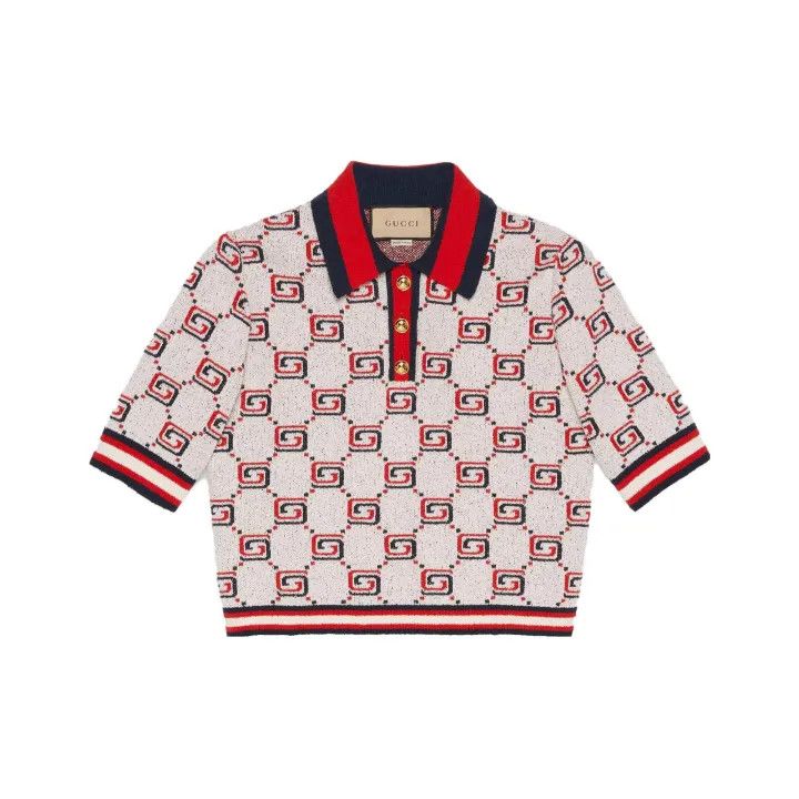 Gucci Gucci Red Logo Knit Polo Shirt for Women Size M / US 6-8 / IT 42-44 - 1 Thumbnail