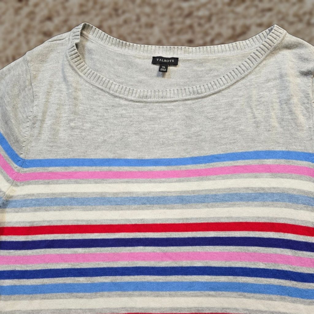 Talbots Talbots Sweater Womens Size XL Gray Rainbow Stripe Long Sleeve Casual Size XL / US 12-14 / IT 48-50 - 1 Thumbnail