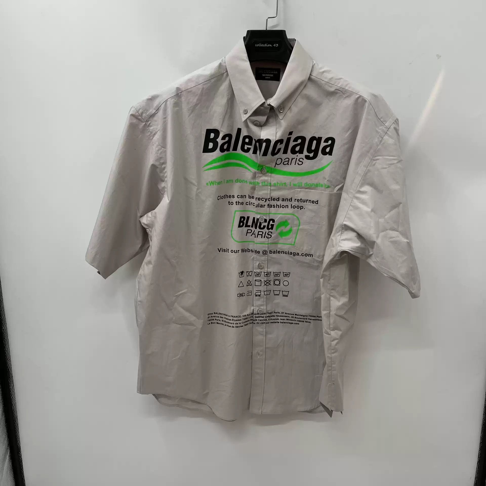 Balenciaga Balenciaga Grey Environmental Printed Logo Short-sleeved Shirt Size US S / EU 44-46 / 1 - 1 Thumbnail