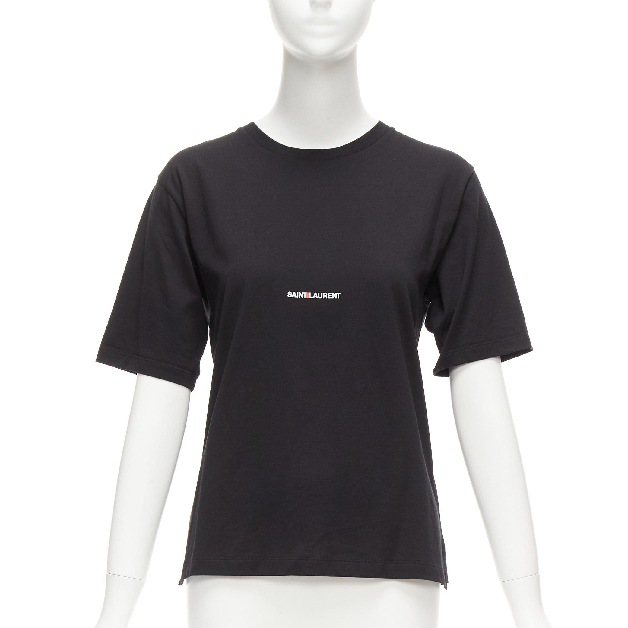 Saint Laurent Paris SAINT LAURENT 2017 black cotton box white logo boxy half sleeve tshirt XS Size S / US 4 / IT 40 - 1 Thumbnail