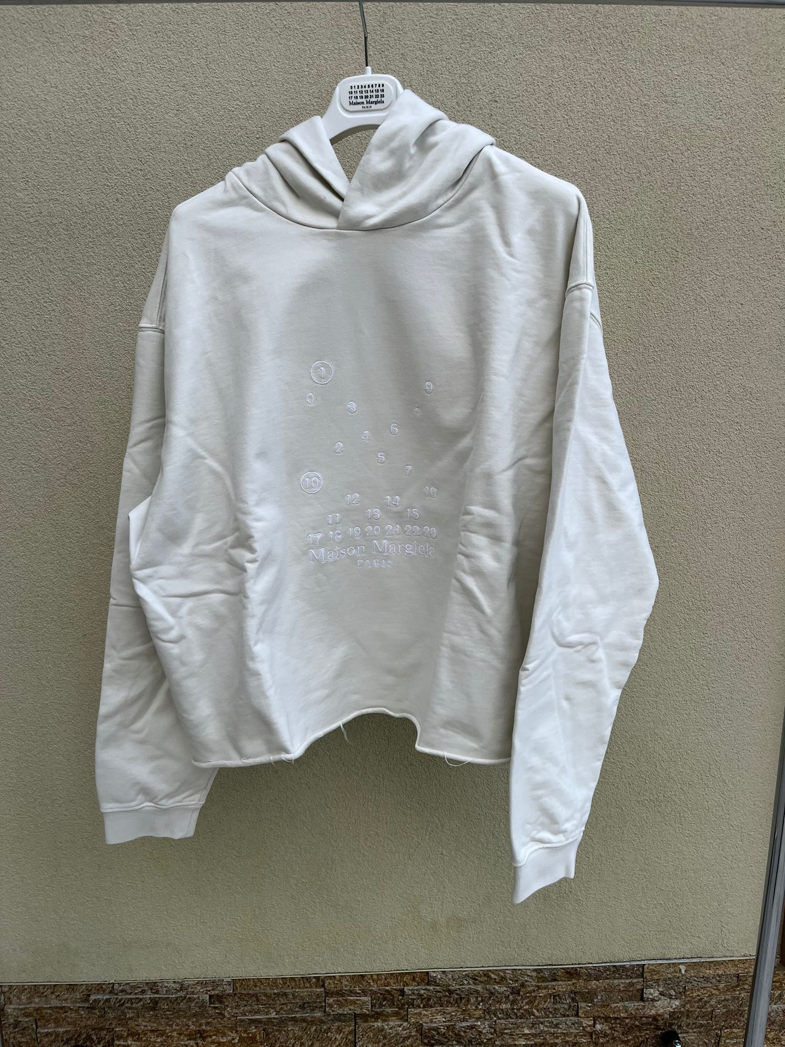 image of Maison Margiela Logo Embroidered Hoodie In White, Men's (Size XL)