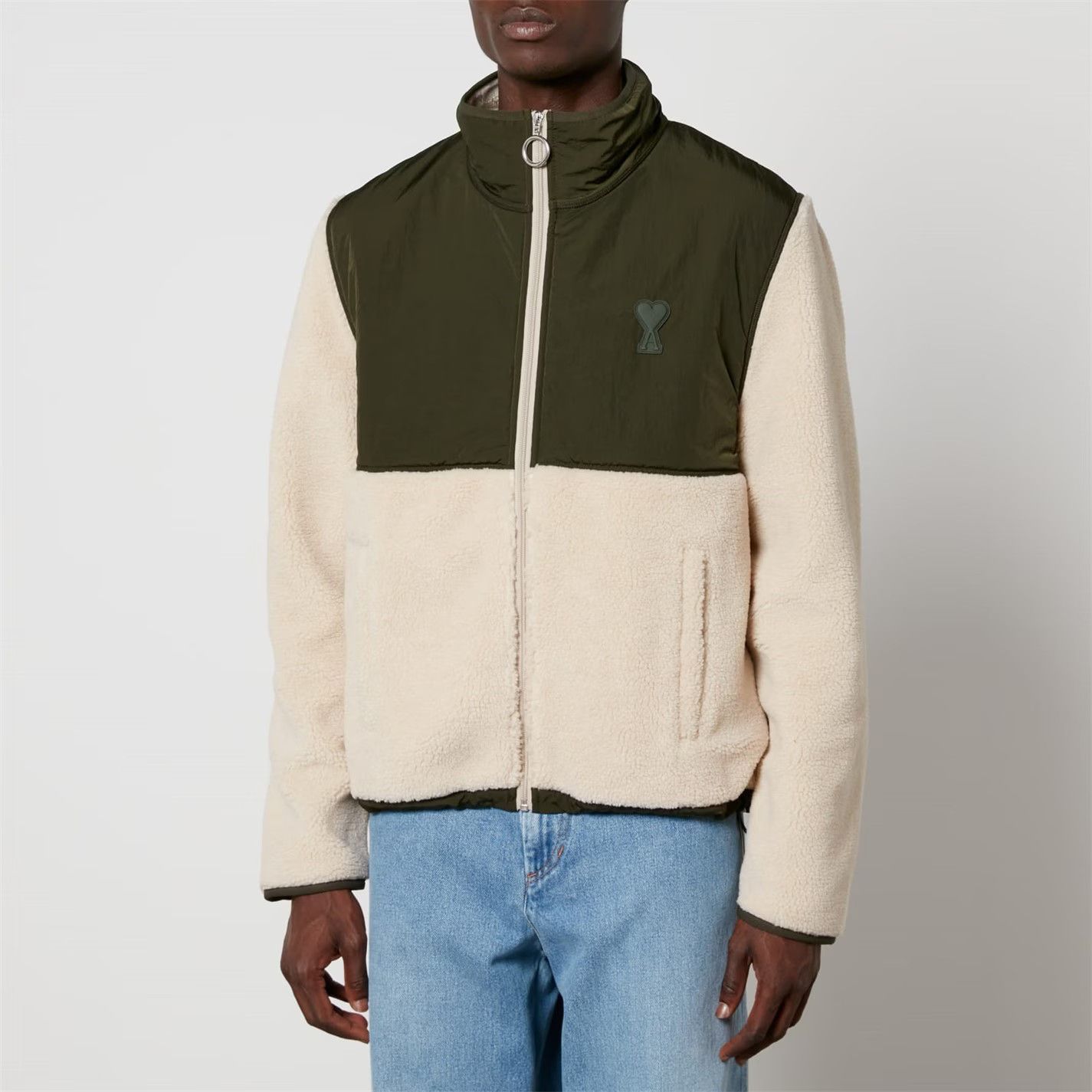 AMI o1g2r1mq0326 Sherpa Zipped Jacket in Khaki/Ivory Size US L / EU 52-54 / 3 - 1 Thumbnail
