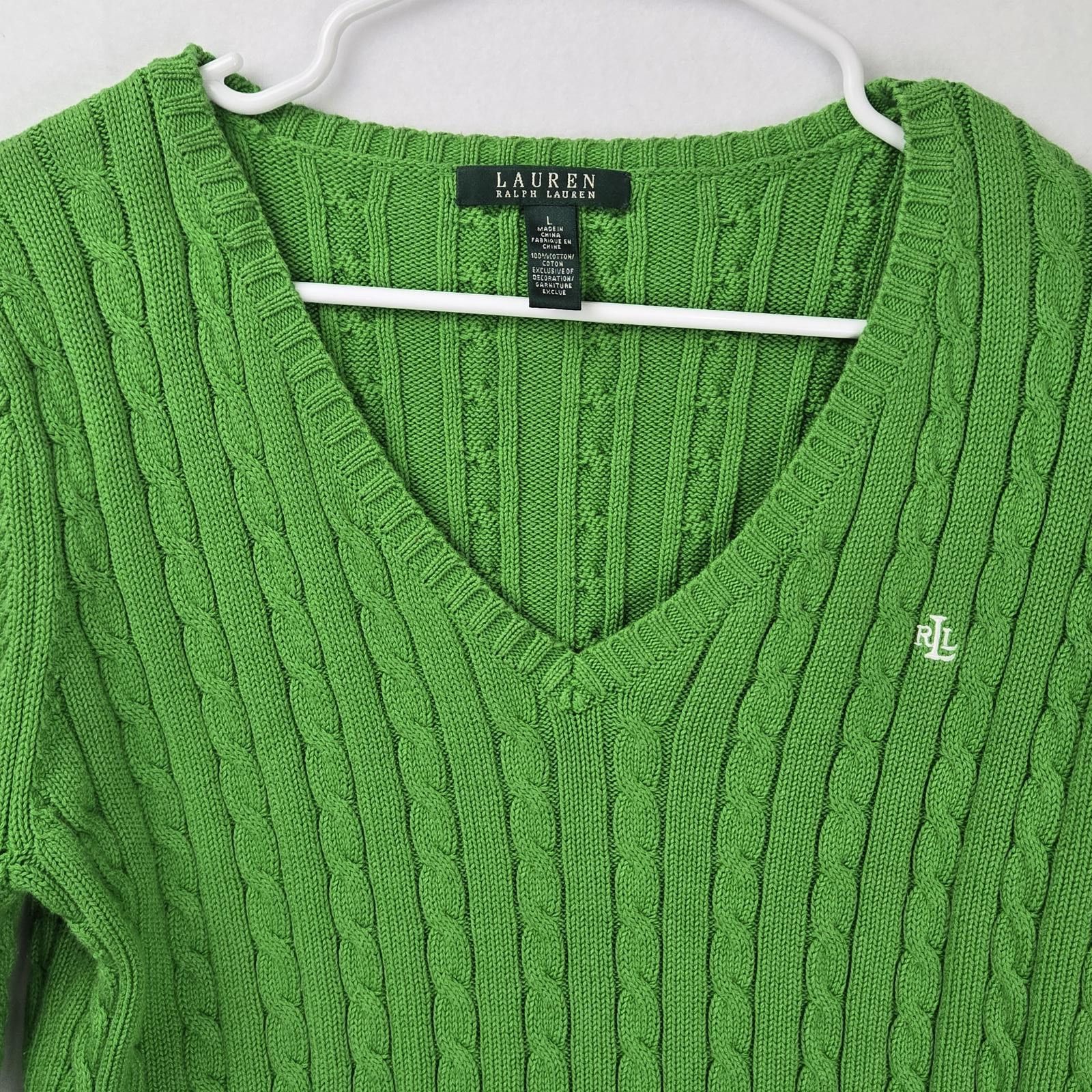 Lauren Ralph Lauren Lauren Ralph Lauren Kelly Green Cable Knit Sweater Size L Size L / US 10 / IT 46 - 2 Thumbnail
