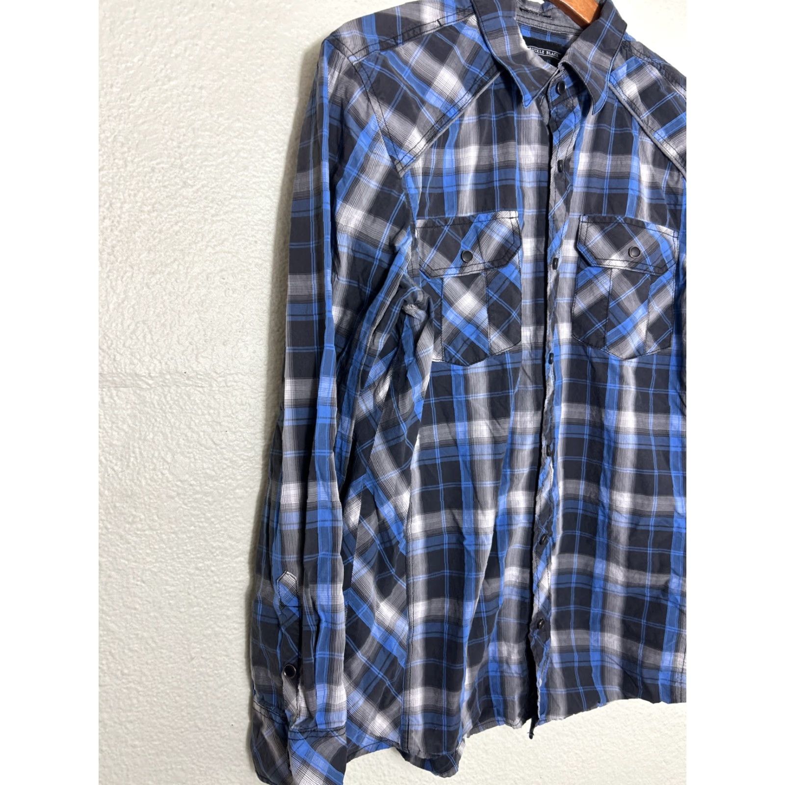Buckle Black Buckle Black Label Shirt Mens Large Blue Gray Plaid Slim Fit Snap Up Button Collared Western Casual Business Size US L / EU 52-54 / 3 - 2 Thumbnail