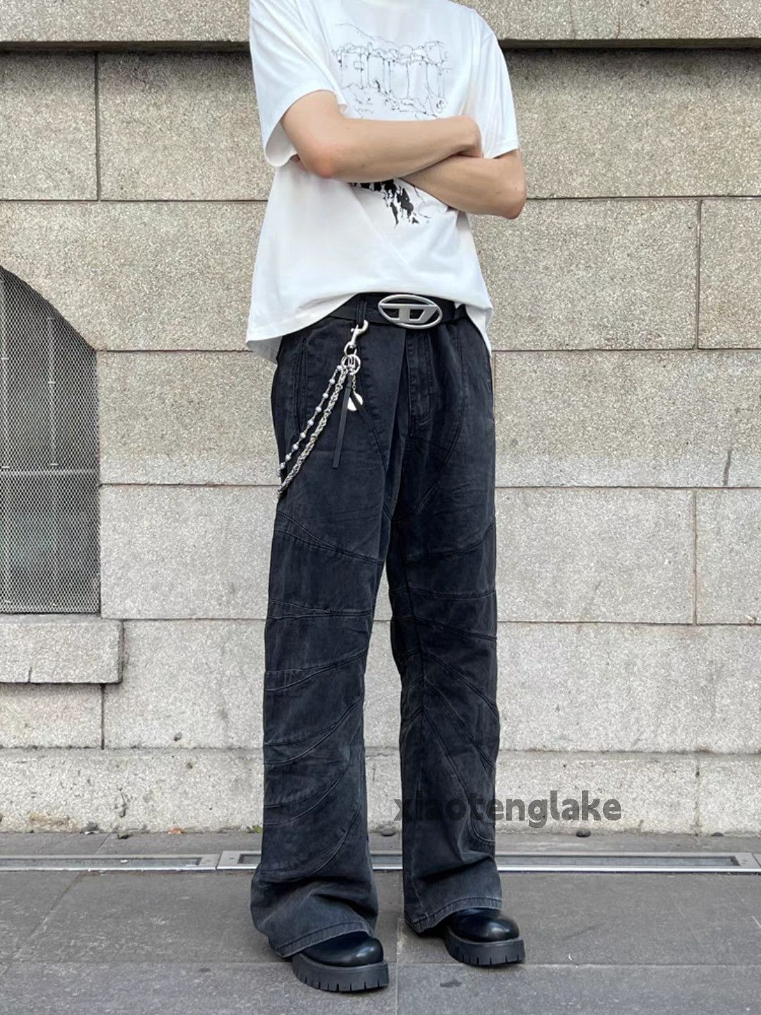 Jean × Vintage Utility washed faded loose baggy hiphop patchwork jeans Size US 32 / EU 48 - 4 Thumbnail
