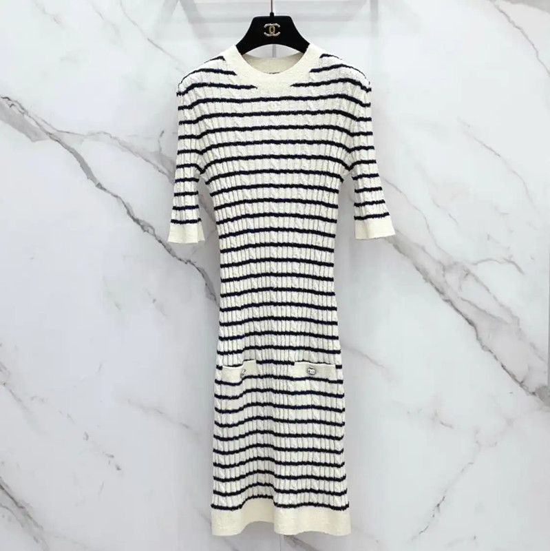 Chanel Chanel Striped Wool Blend Short Sleeve Dress 0089 Size S / US 4 / IT 40 - 1 Thumbnail