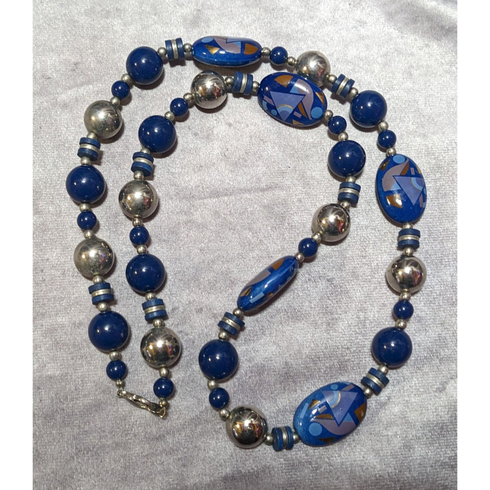 Other Vintage 80s/90s Blue And Silver Geometric Printed Japan Bead Size ONE SIZE - 9 Thumbnail