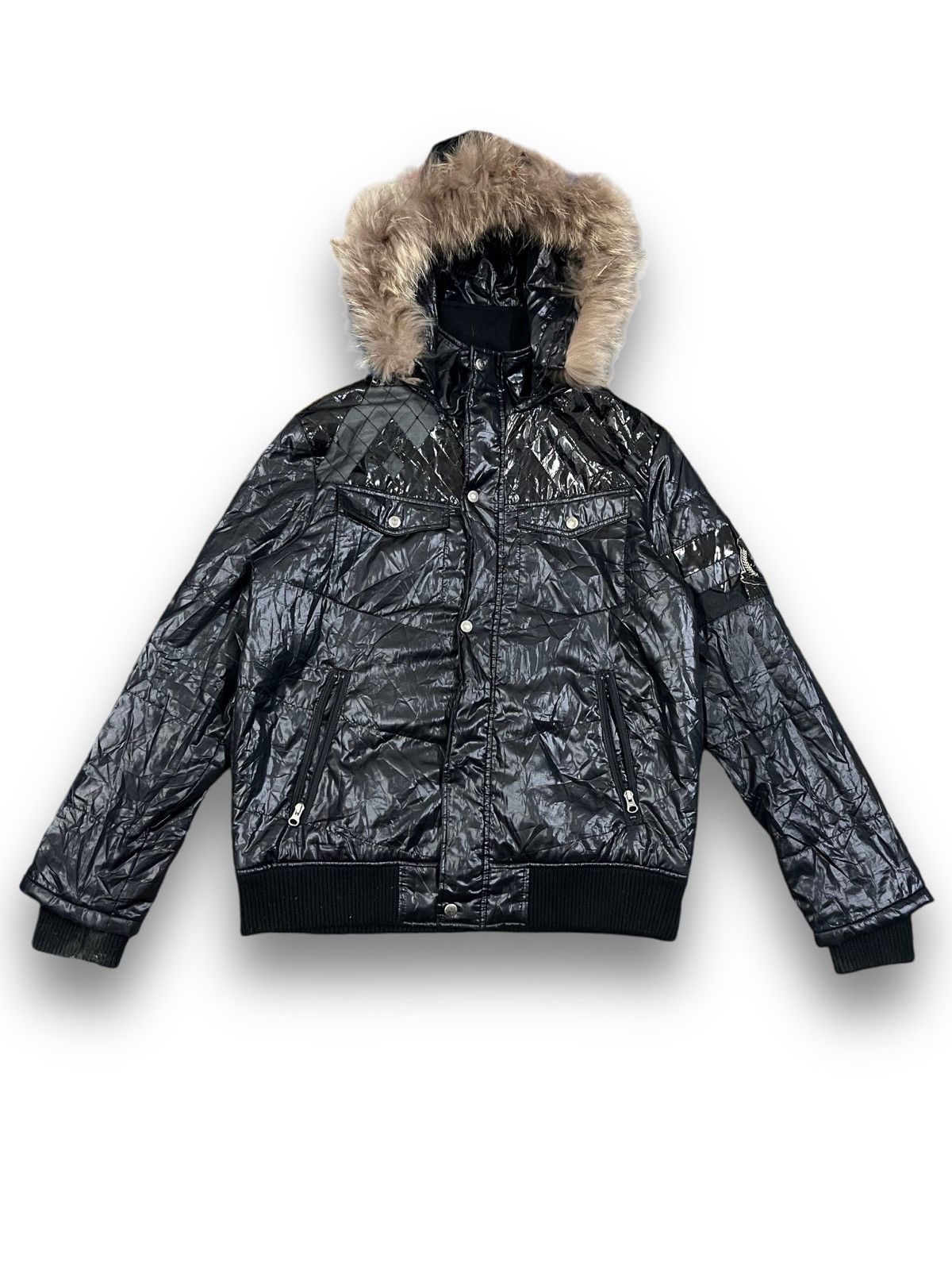 Karl Kani × Vintage Vintage Karl Kani Black Faux Fur Hooded BomberJacket Size US L / EU 52-54 / 3 - 1 Thumbnail