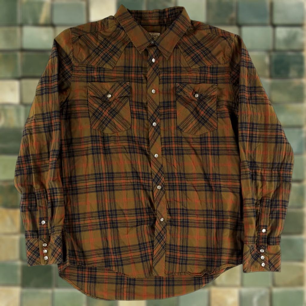 Tecovas VINTAGE Tecovas Pearl Snap Shirt Brown Blue Orange Plaid Long Sleeve Mens L Size US L / EU 52-54 / 3 - 1 Thumbnail