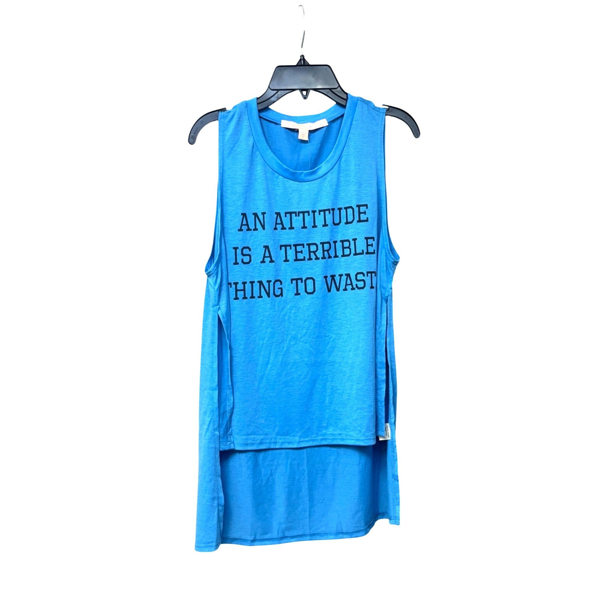 Other Rebellious One Junior’s High-Low Graphic Tank Top, Neon Blue Size S / US 4 / IT 40 - 4 Thumbnail