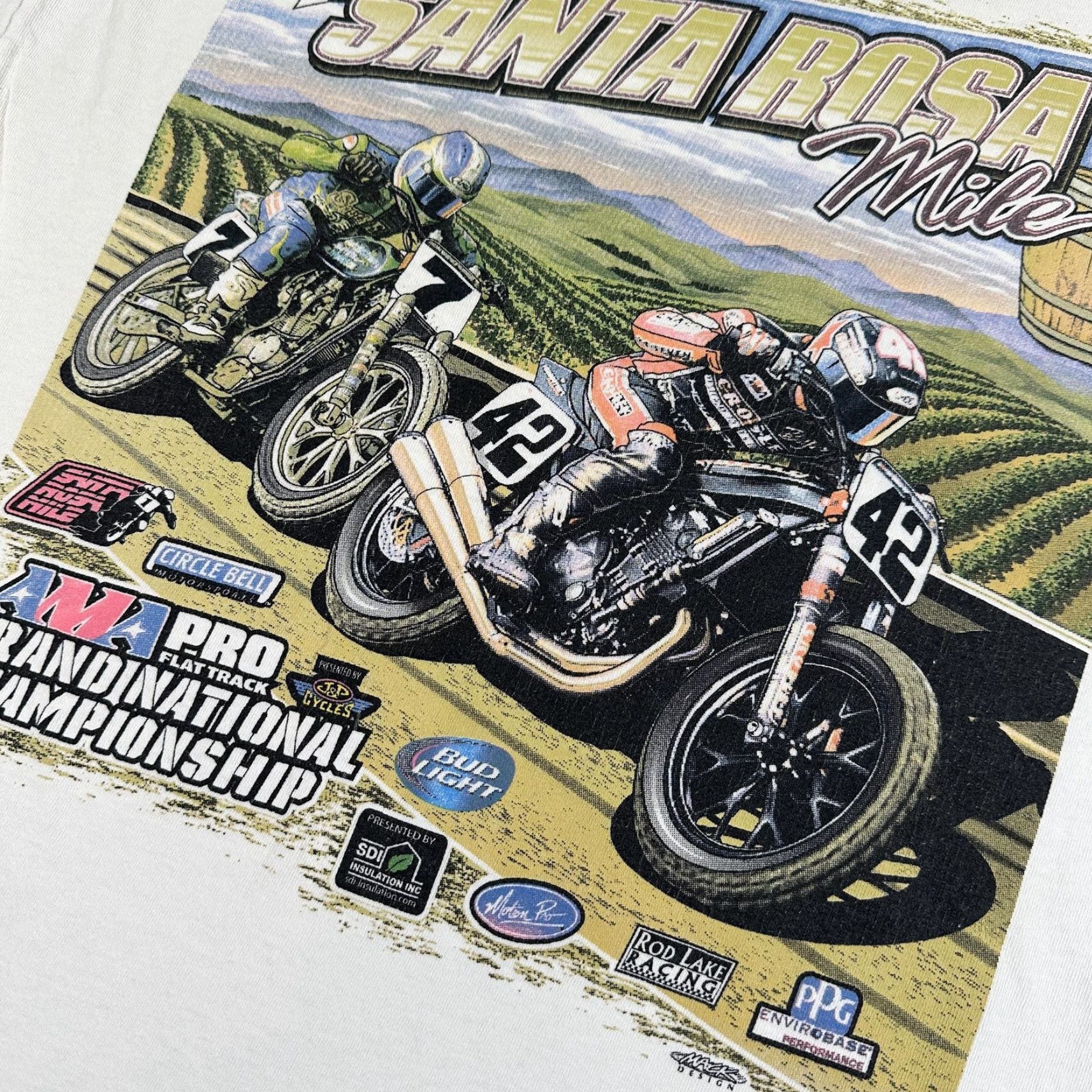 Gildan Santa Rosa Mile Shirt Mens L White Gildan Heavy Cotton Graphic Tee Racing Motorcycle AMA Pro Flat Track Back Logo Front Chest Crew Neck Short Sleeve Size US L / EU 52-54 / 3 - 5 Thumbnail