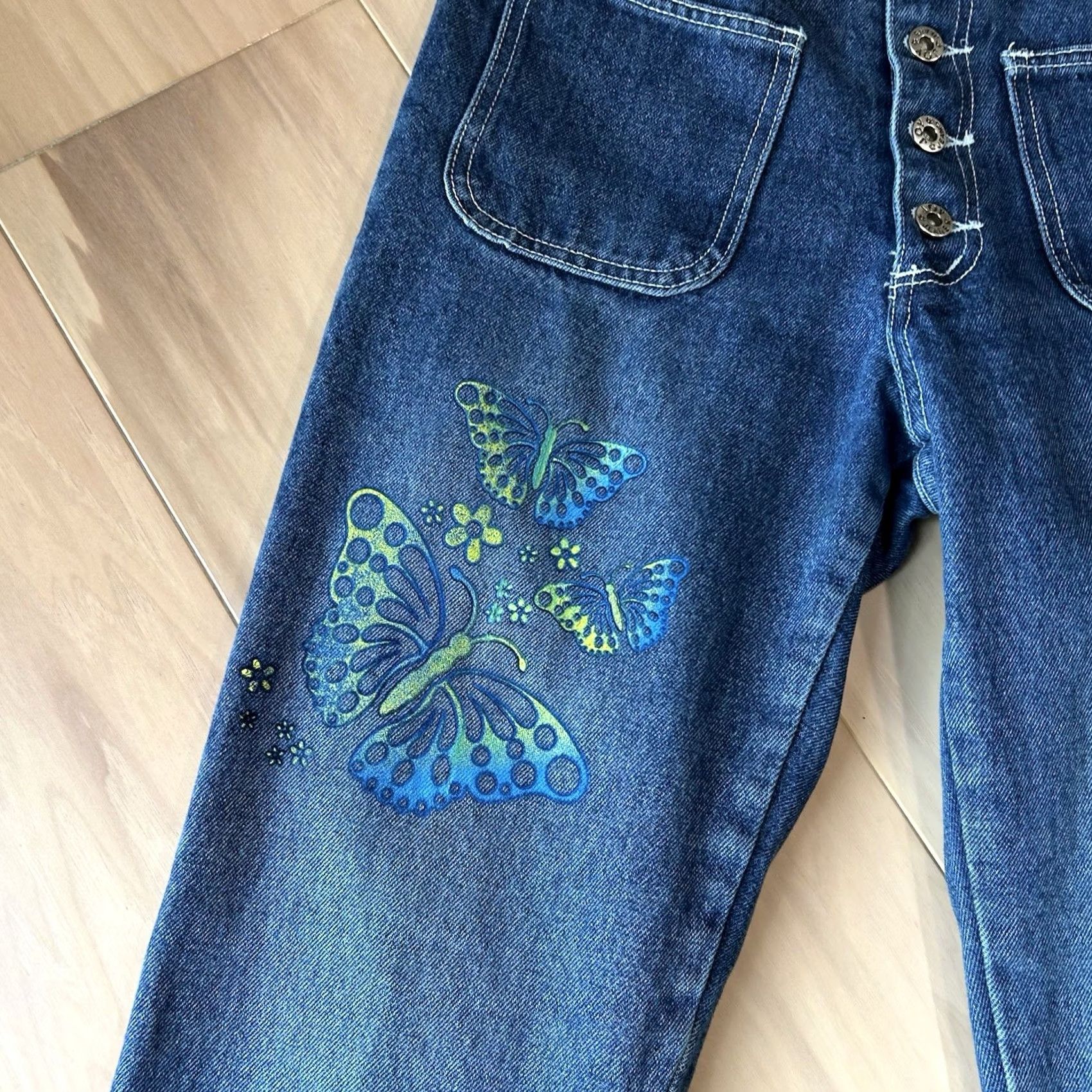 Bell VINTAGE Joy Jeans Bell Bottom Denim Blue Jean Butterfly’s Women’s Medium 24x31 Jeans 90s Grunge Boho Western Urban Fashion Mens Womens Girls Boys Size 32" / US 10 / IT 46 - 4 Thumbnail