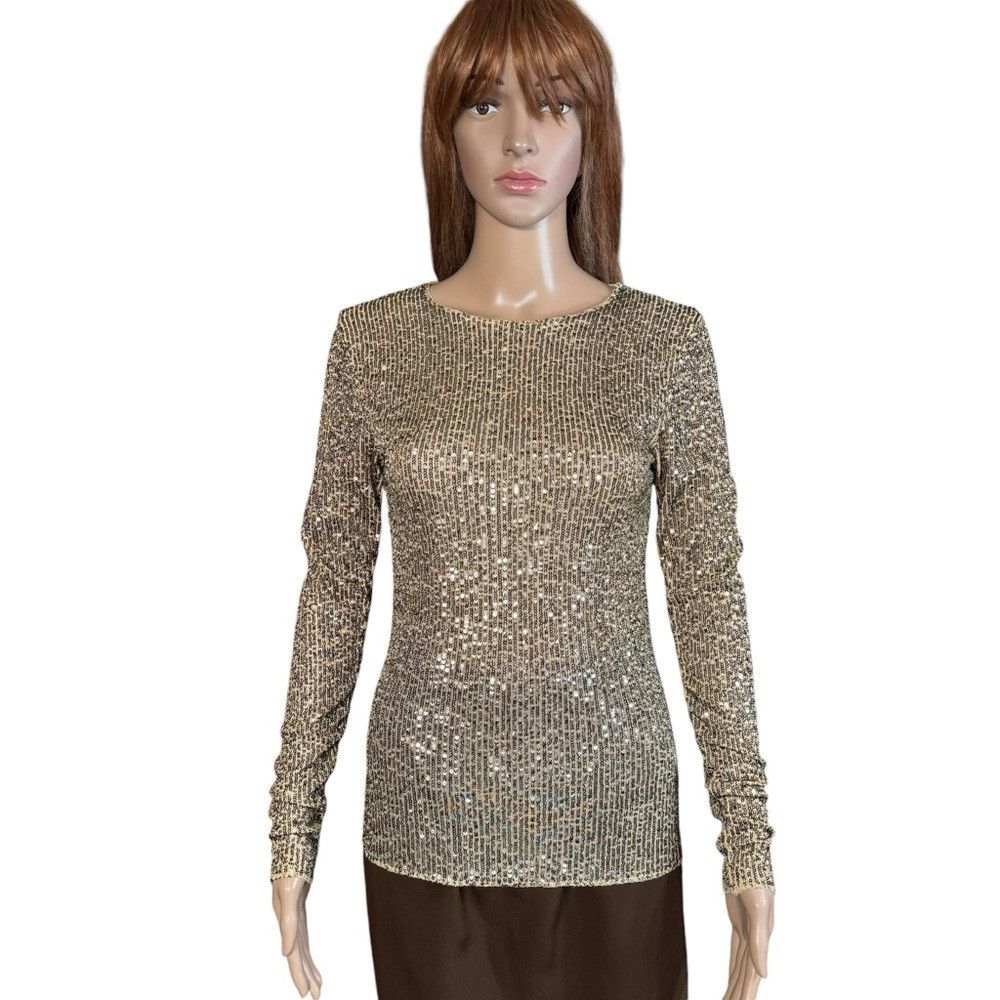 Free People Free People Gold Rush Long Sleeve Sequins Top Size XS Size XS / US 0-2 / IT 36-38 - 3 Thumbnail