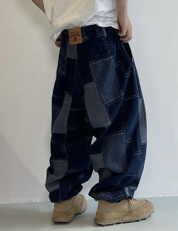 Japanese Brand × Vintage Outdoor retro patchwork print balloon loose baggy jeans Size US 31 - 5 Thumbnail