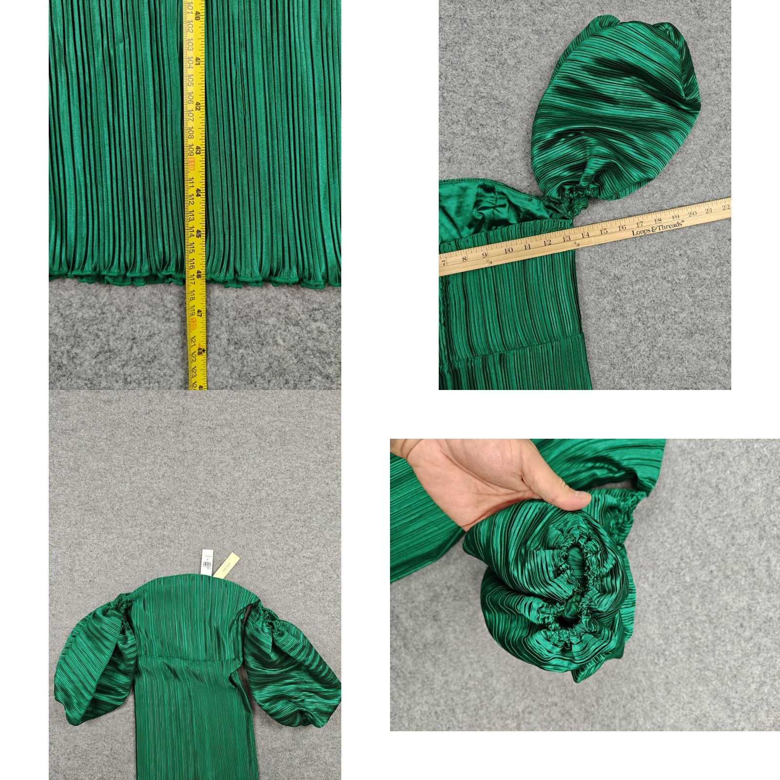 Vintage L'IDÉE Dress Womens XS Emerald Green Off Shoulder Pleated Maxi Gown BHLDN New Size XS / US 0-2 / IT 36-38 - 8 Thumbnail