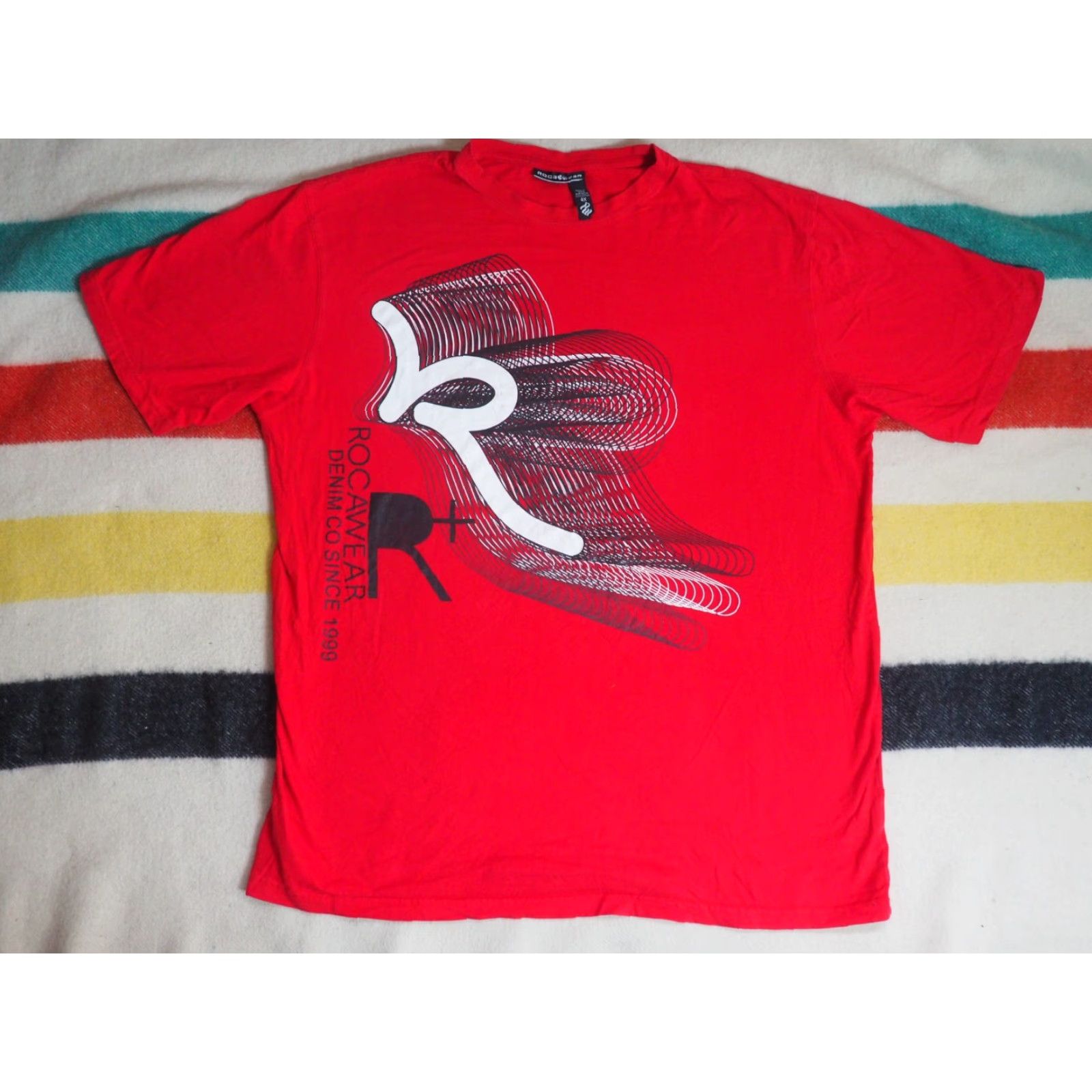 Rocawear VTG Rocawear Baggy Logo Denim Co Skate Red Tee T-Shirt Mens 3XL Shirt Graphic Print Hip Hop Crew Neck Short Sleeve Cotton Red Logo 90s 2000s Mens Size US XXL / EU 58 / 5 - 2 Thumbnail