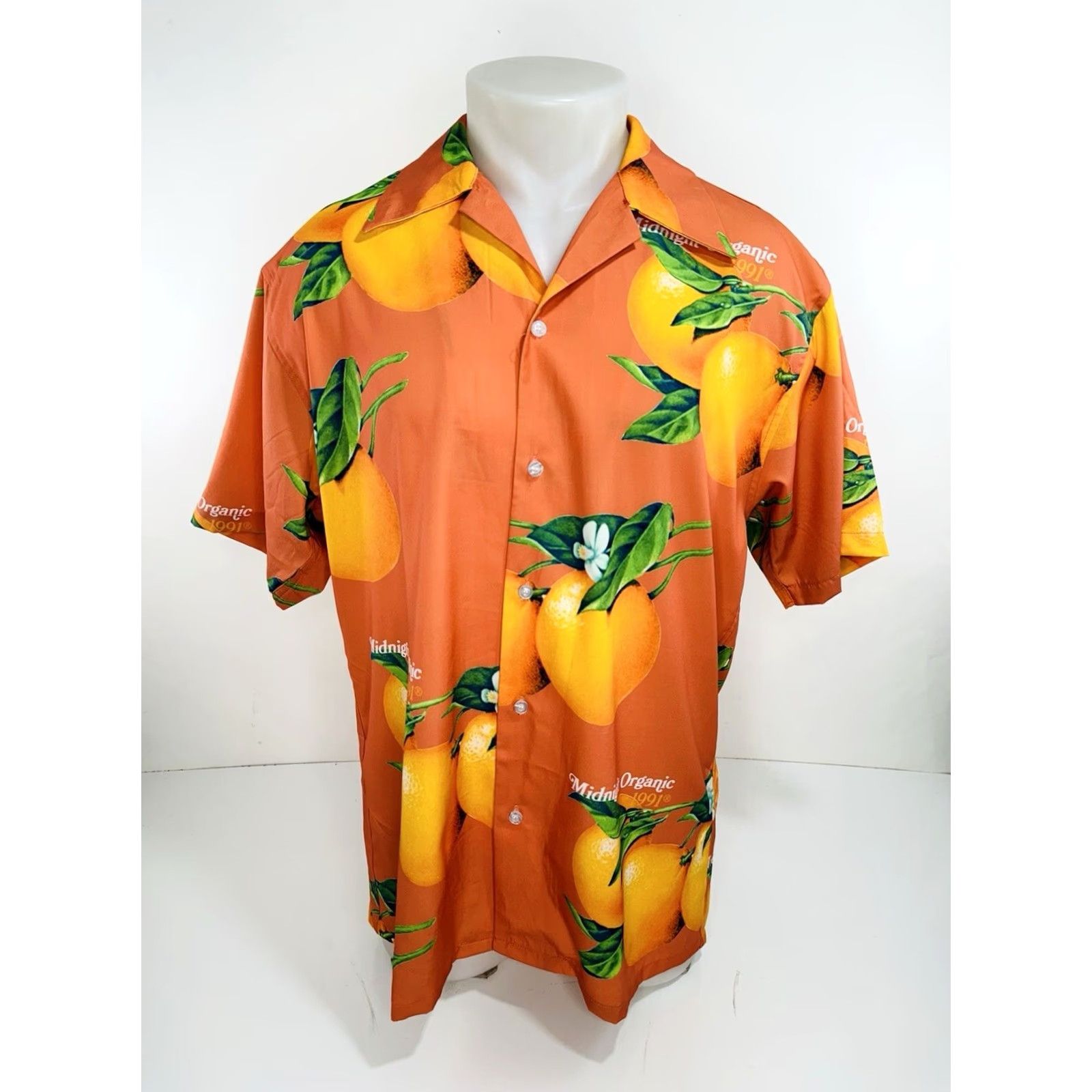 Vintage Midnight Organic 1991 - Oranges Print XXL Hawaiian Shirt - Men Short Sleeve Button-Up, Orange, Hawaiian, 2XL Size US XXL / EU 58 / 5 - 2 Thumbnail