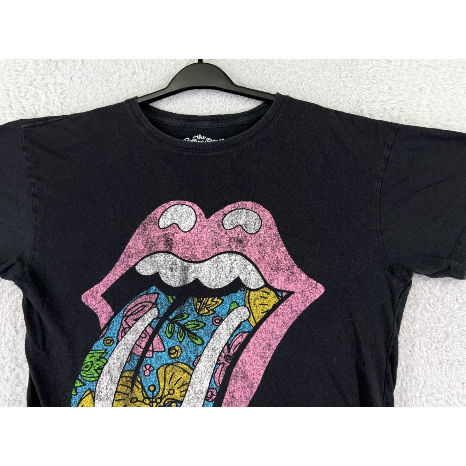 Vintage Rolling Stones Shirt Women's Medium Black Cropped Short Sleeve Crew Neck Rock Music 80s Womens Size M / US 6-8 / IT 42-44 - 5 Thumbnail