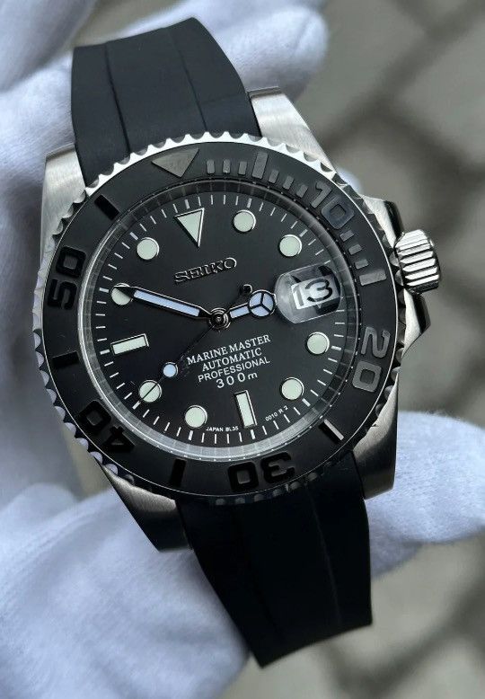 Vintage Seiko Yachting Master Date Black Steel Diver Watch Nh35, Men's