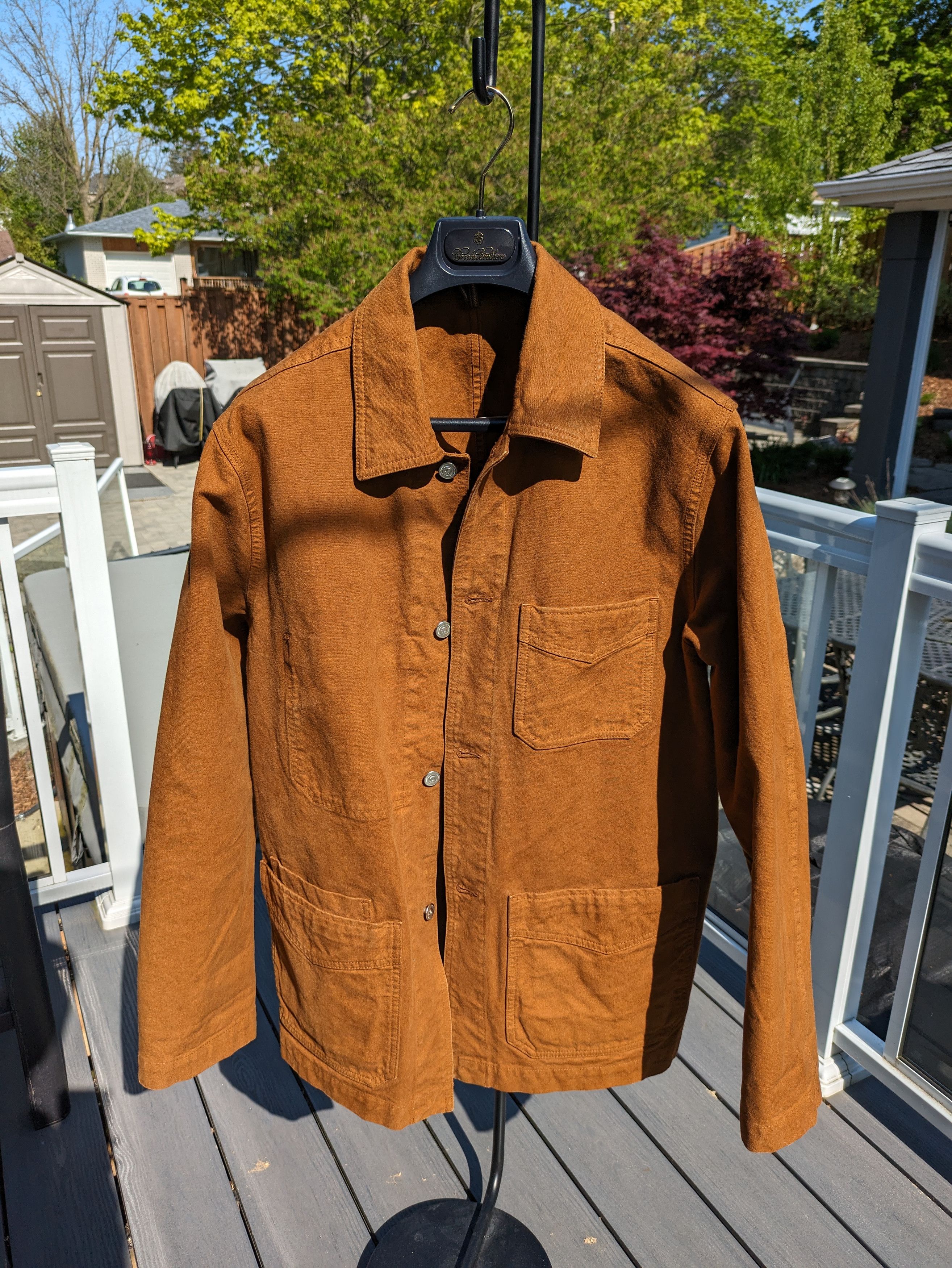 image of Drakes Cotton Duck Canvas Five-Pocket Chore Jacket in Tobacco, Men's (Size Large)