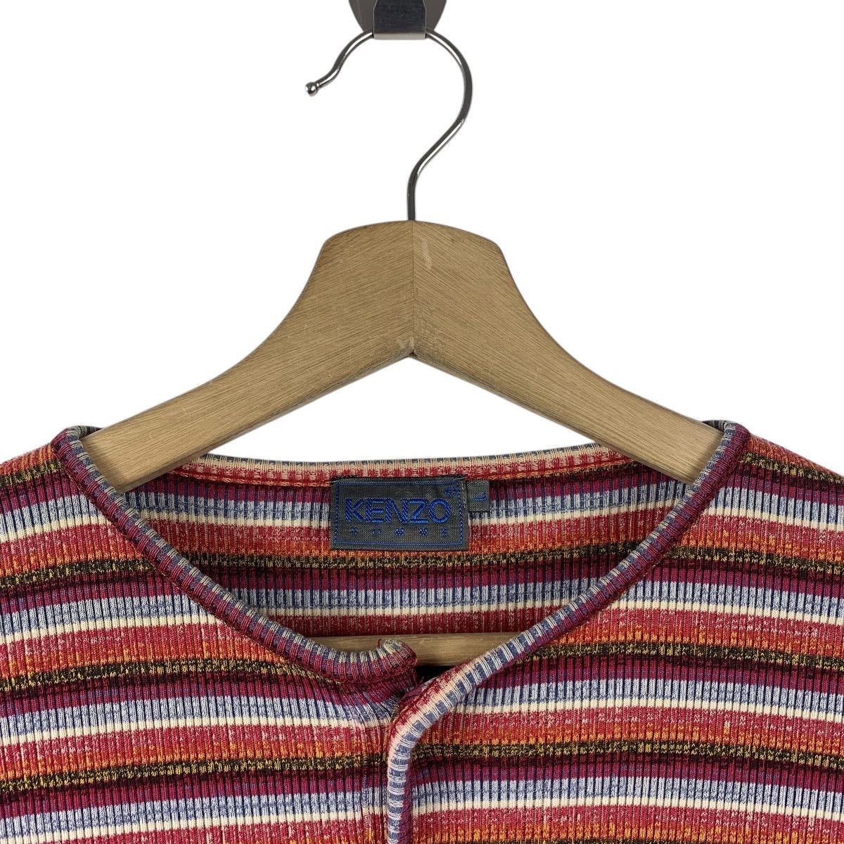 Japanese Brand × Kenzo Vintage KENZO homme u collar stripe long sleeve tee Size US L / EU 52-54 / 3 - 5 Thumbnail