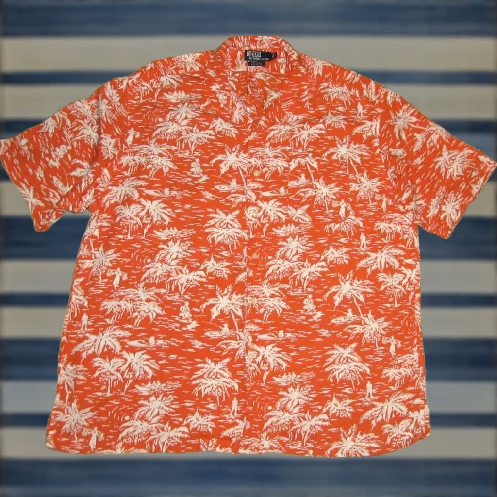 Ralph Lauren Vtg Polo RALPH LAUREN Caldwell Orange Rayon Short Sleeve Hawaiian Shirt XL Shirt Mens XL Orange 90s Hawaiian Polo Size US XL / EU 56 / 4 - 1 Thumbnail