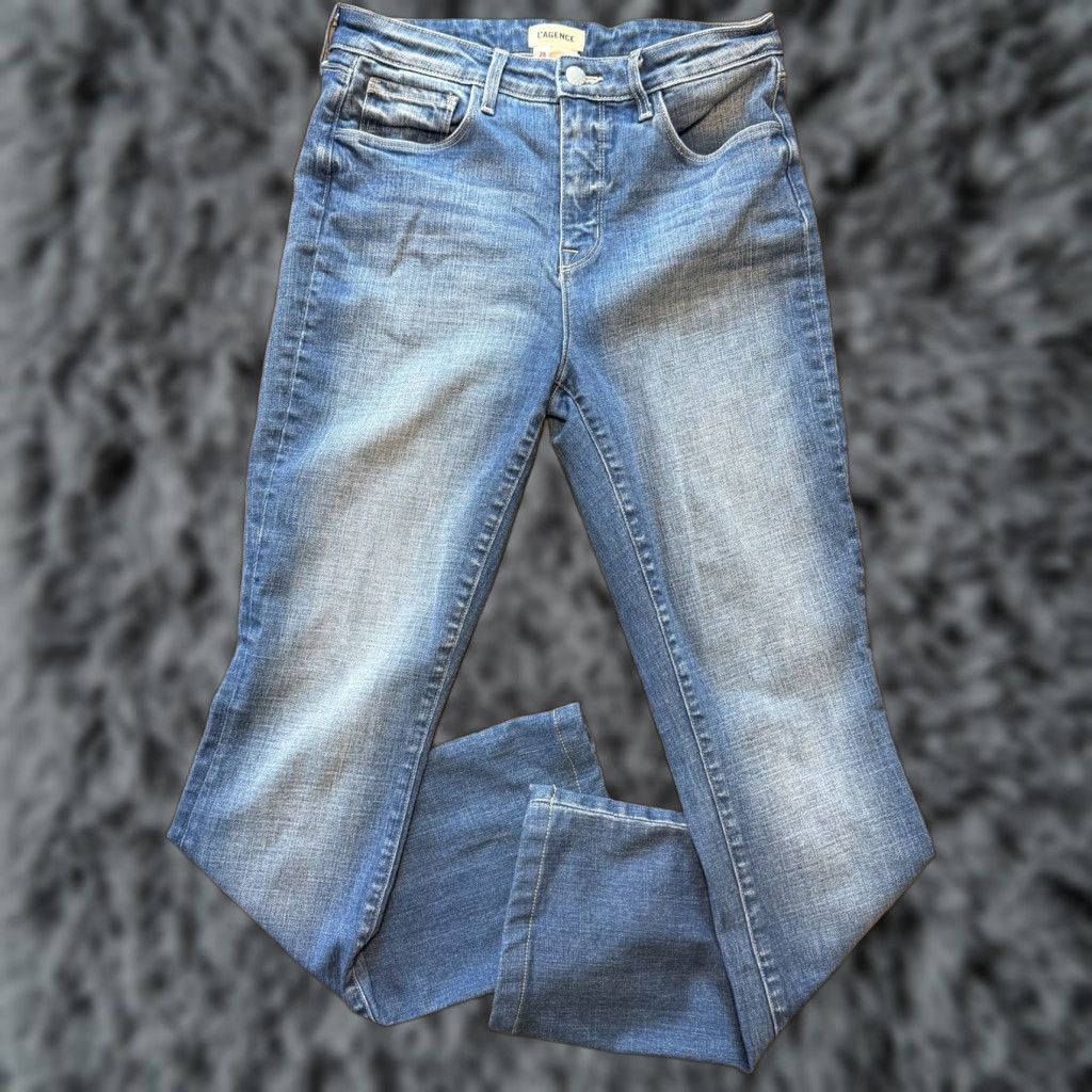 L'AGENCE L'AGENCE Ruth High Rise Straight Jeans Woodbridge Blue Raw Hem 28 2649HZNR Women's Jeans Slim Straight 5-Pocket Denim Rise >10.5in Regular Inseam 30in Size 28" / US 6 / IT 42 - 1 Thumbnail