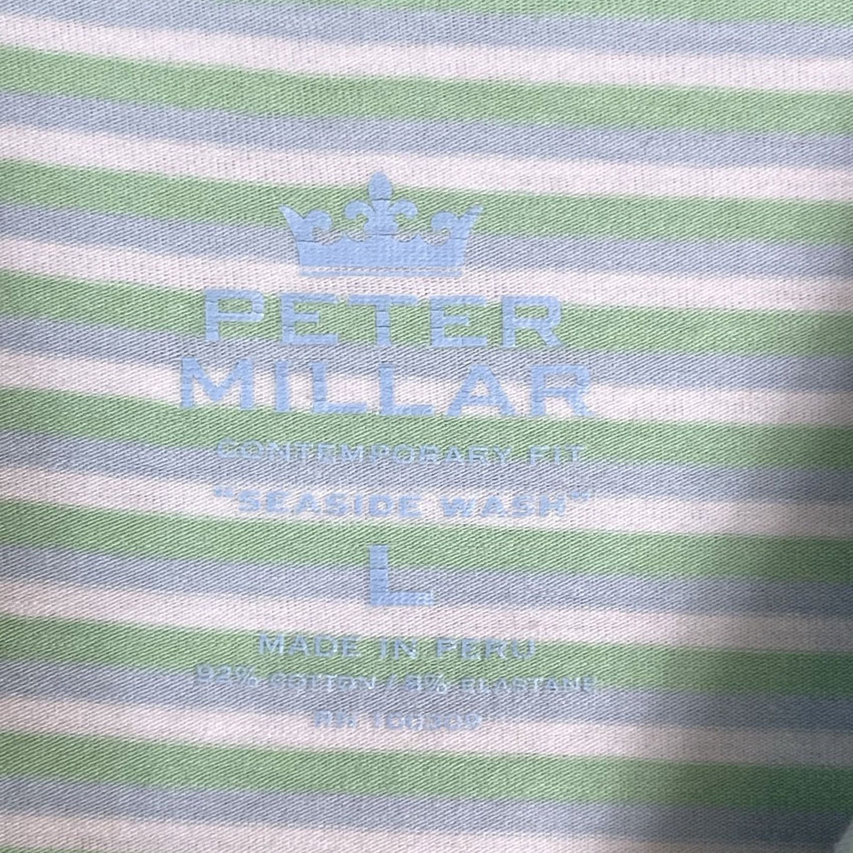 Peter Millar Peter Millar Polo Shirt Mens L Green Striped Crown Crafted Golf Performance Shirt Size US L / EU 52-54 / 3 - 3 Thumbnail