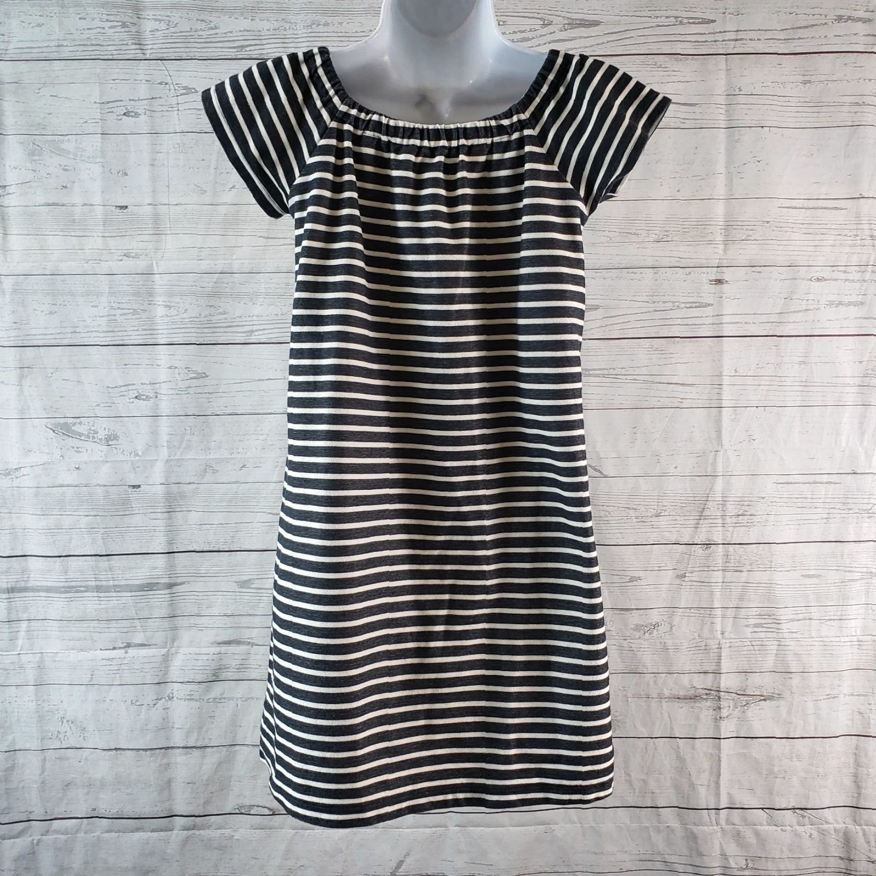 Madewell VINTAGE Madewell Womens Off The Shoulder Dress Sz 2XS Black Stripe Short Sleeve Size 24" / US 00 / IT 34 - 4 Thumbnail