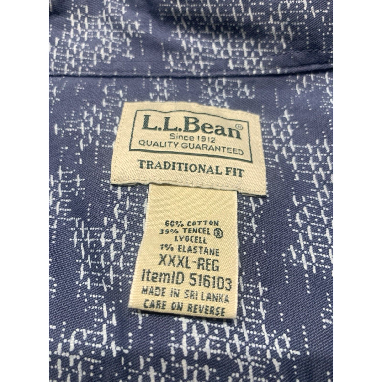 Vintage L.L. Bean Men 3XL Camp Shirt Long Sleeve Button-Up Tencel Stretch Geometric Blue Outdoor Size US XXL / EU 58 / 5 - 7 Thumbnail