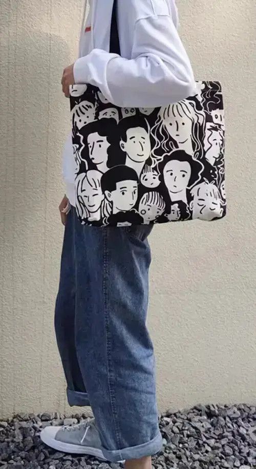 Other Fashion y2k unisex cartoon portrait canvas tote bag Size ONE SIZE - 3 Thumbnail