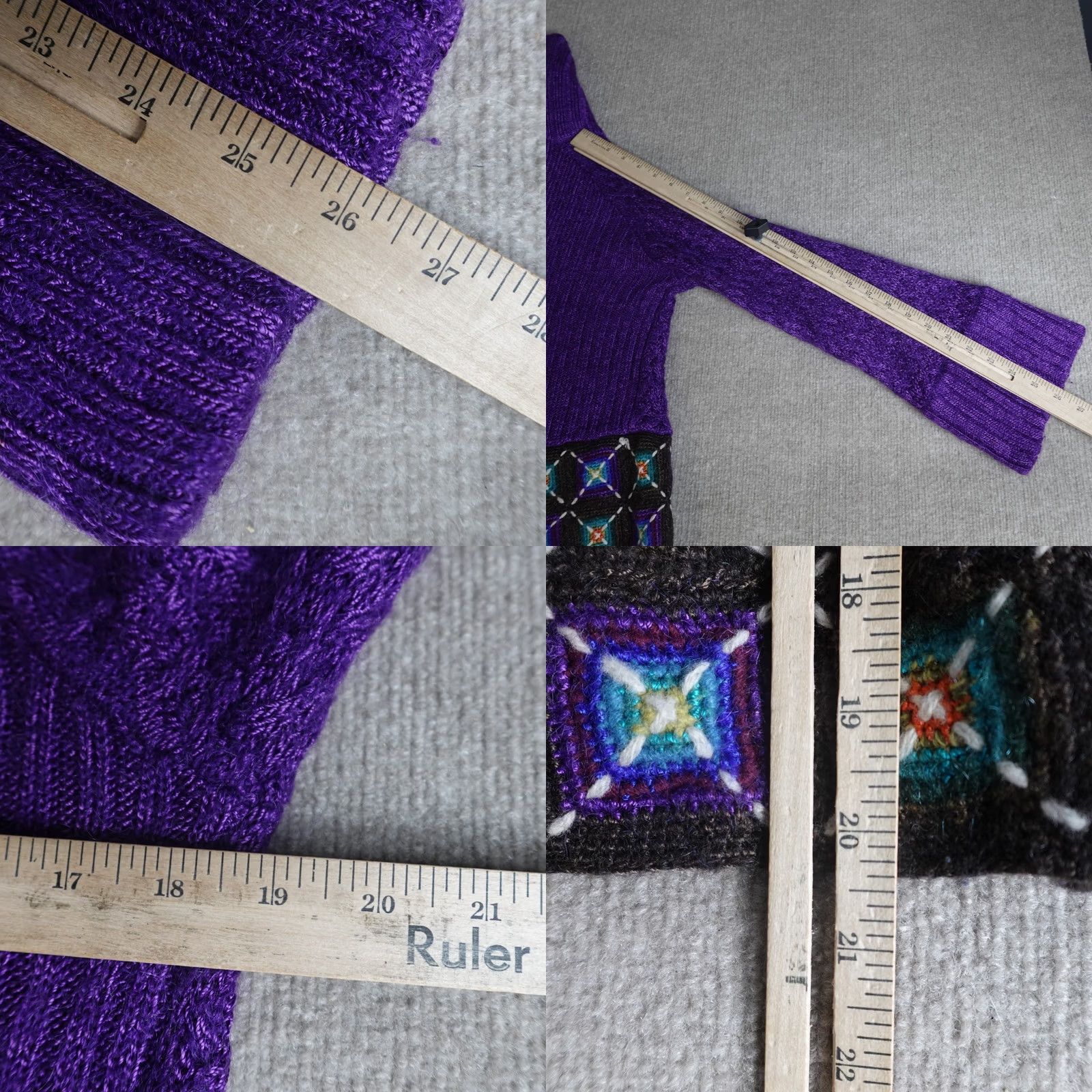Kenzo KENZO Womens Sweater L Purple Crochet Button Front Cardigan Bell Sleeves Knit Size L / US 10 / IT 46 - 9 Thumbnail