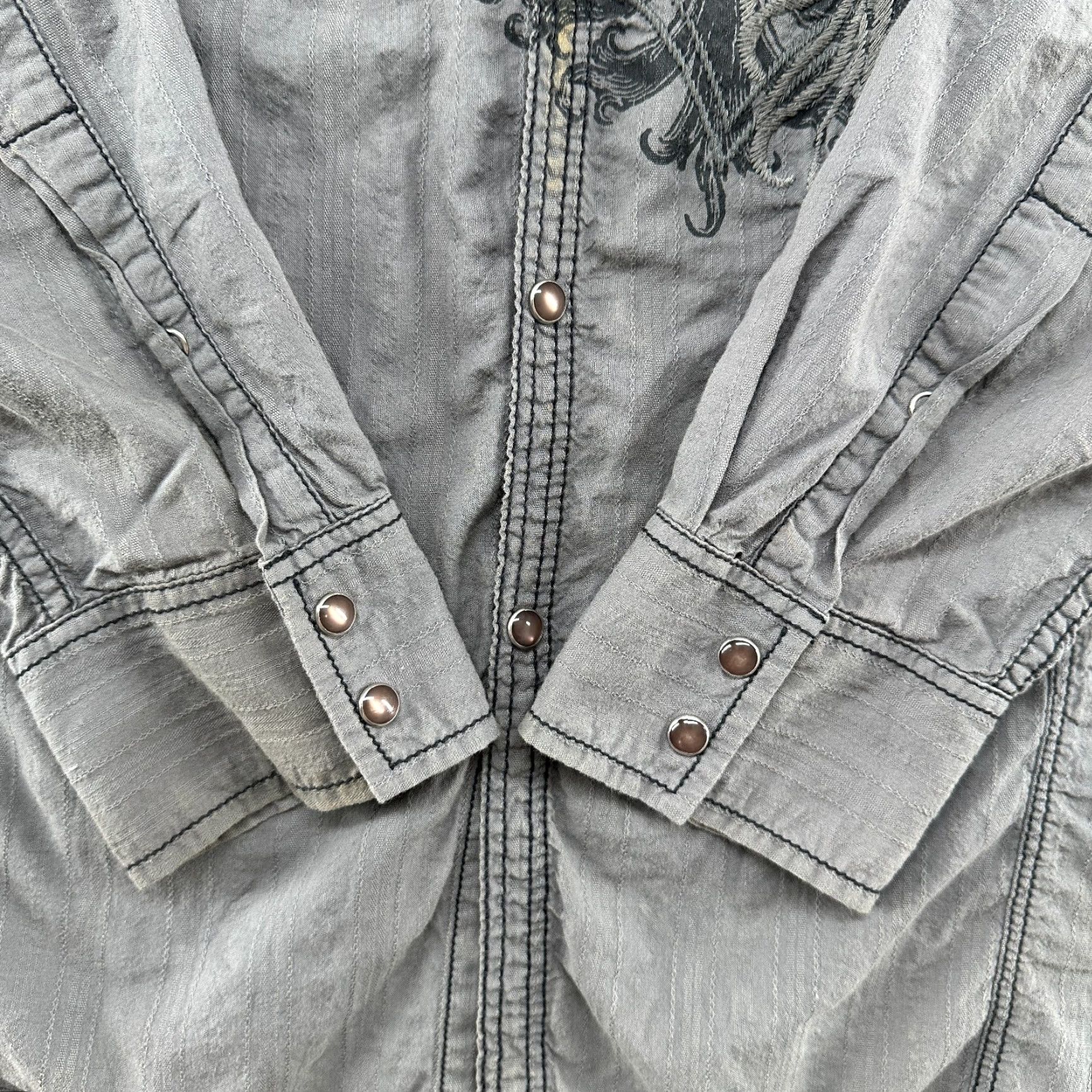 Vintage VINTAGE INC International Concepts Shirt Mens XL Grey Pearl Snap Long Sleeve Cotton Graphic Size US XL / EU 56 / 4 - 2 Thumbnail
