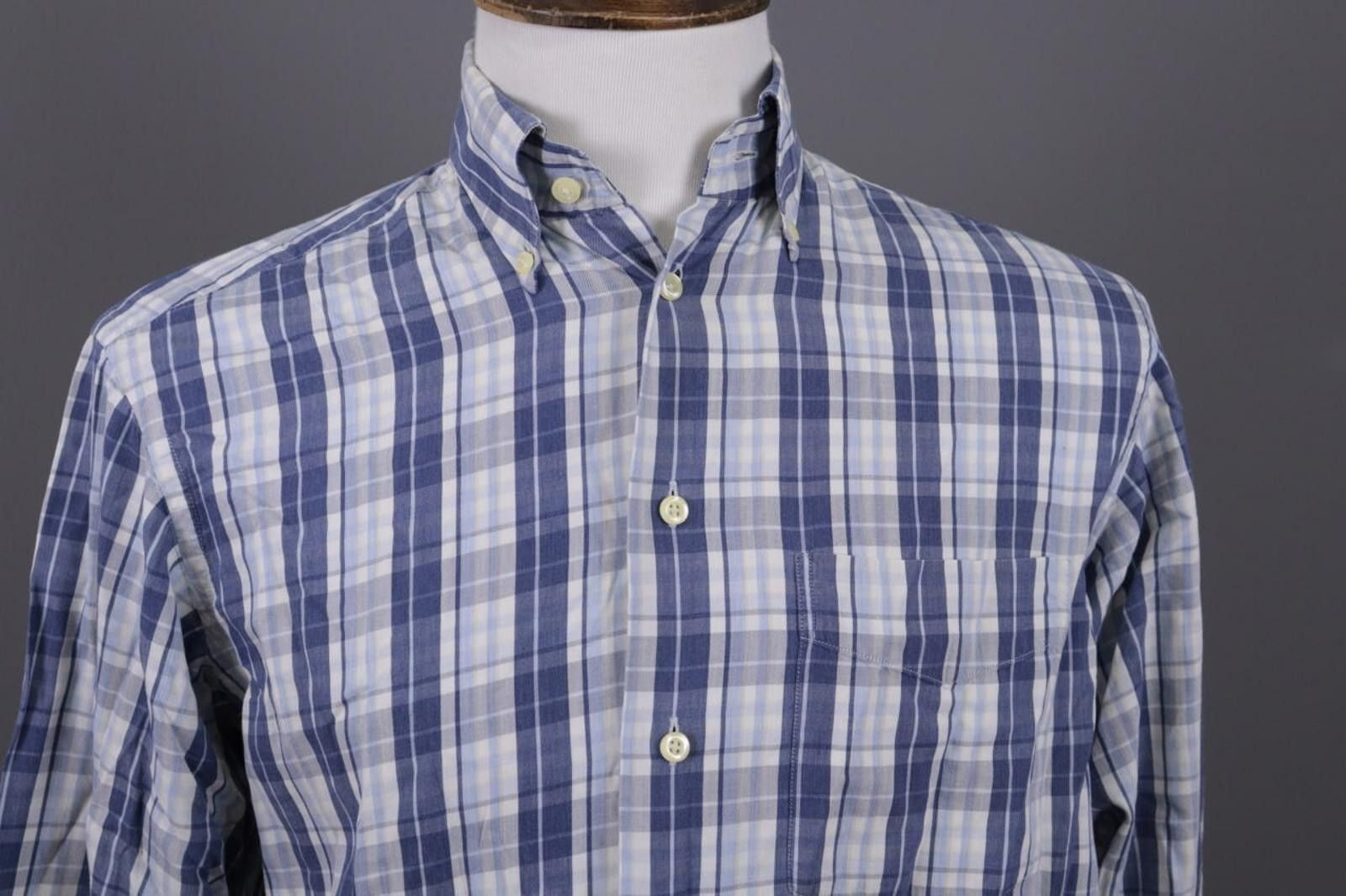 Designer Burberry London Blue Check Button Down Shirt Size 39 Size US M / EU 48-50 / 2 - 2 Thumbnail