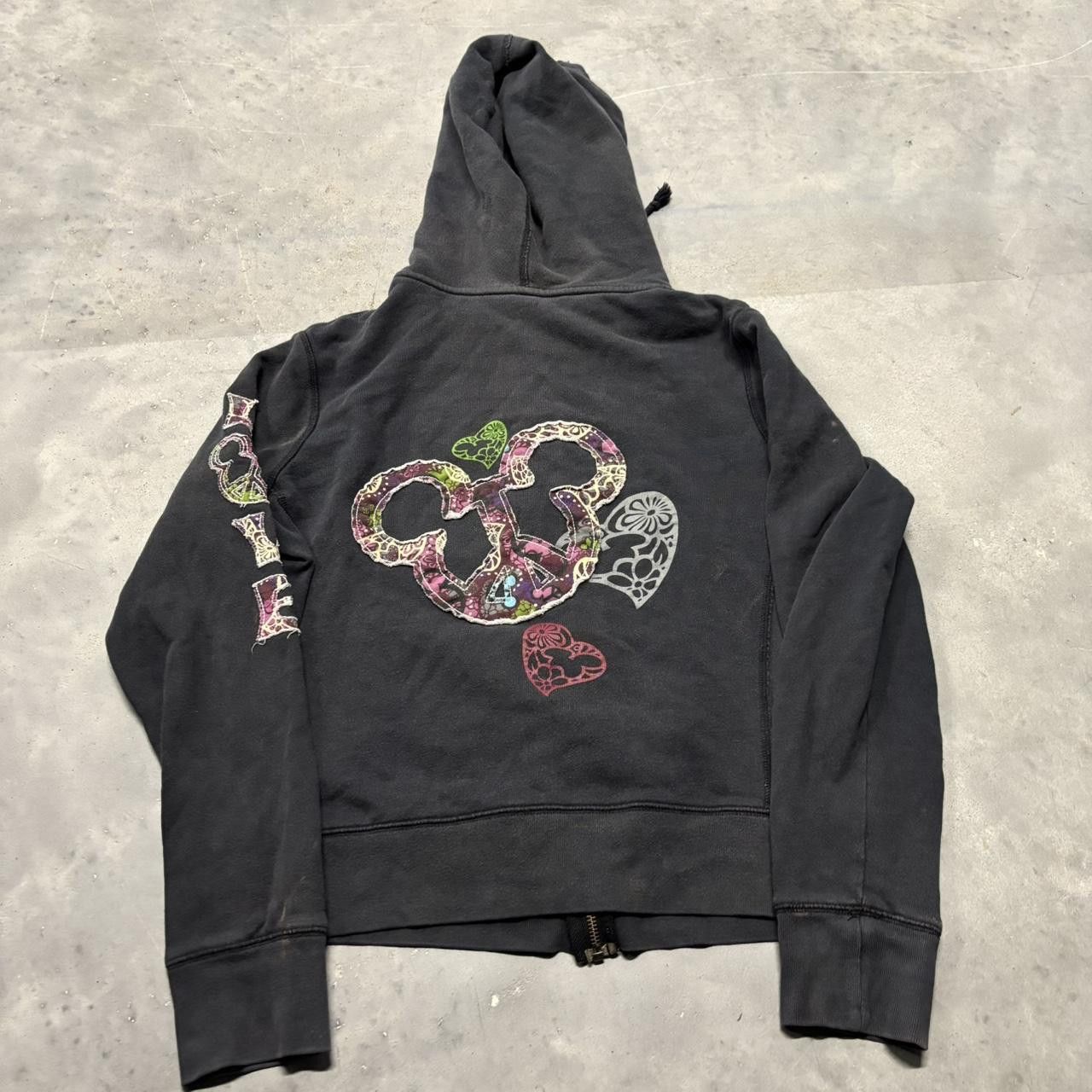 Disney × Vintage Crazy Vintage Y2K/2000s Disney Love Heart Patchwork Zip Up Hoodie! Size M / US 6-8 / IT 42-44 - 2 Thumbnail